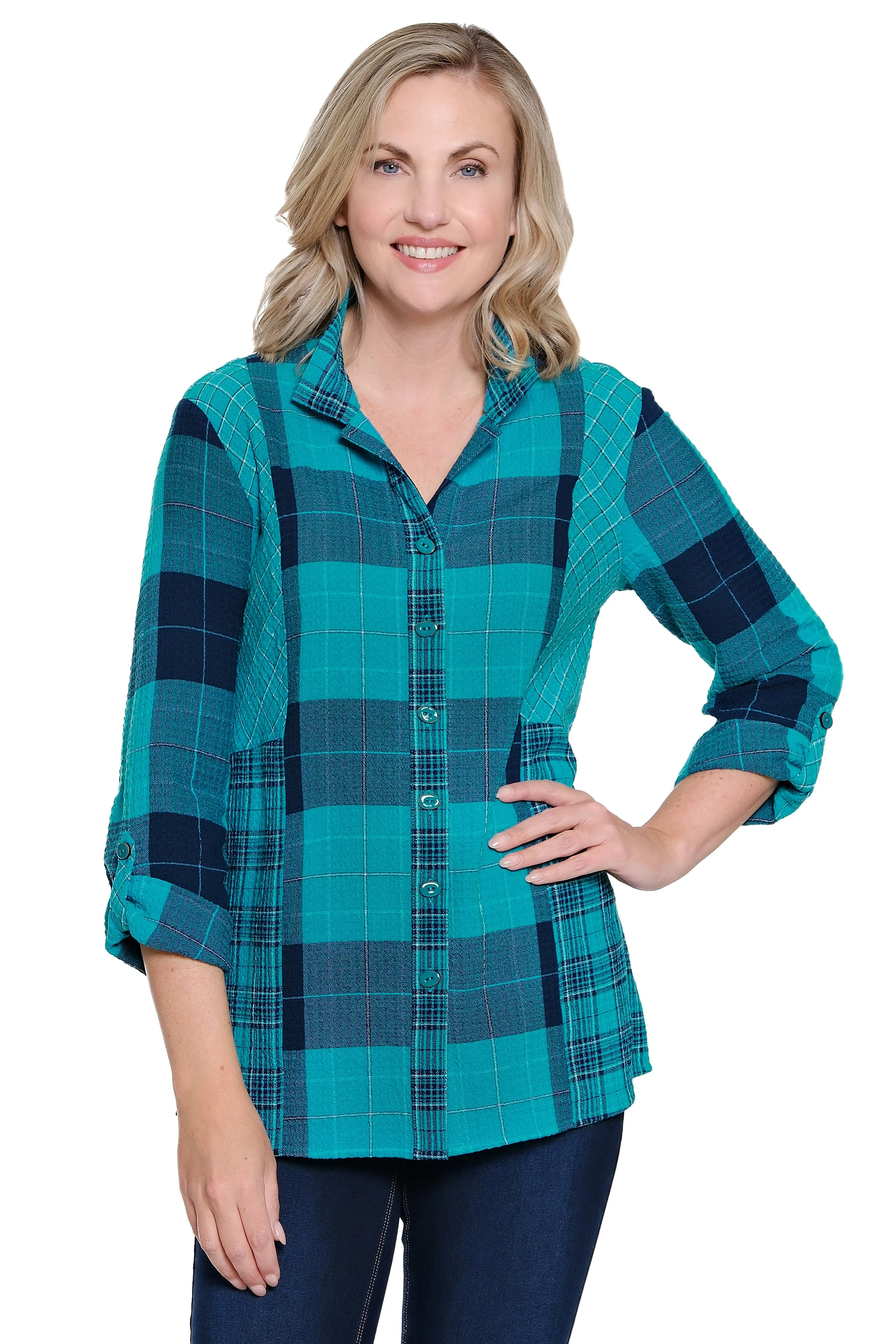 Knit Plaid Button-Front Tunic - Plus - Plaid Multi sold by Ail Miles Clothing