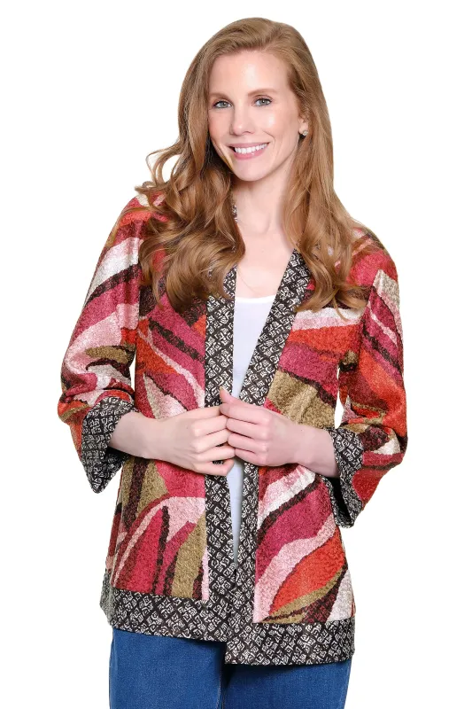 Reversible Textured Woven Kimono Jacket - Plus - Pink Print sold by Ail Miles Clothing