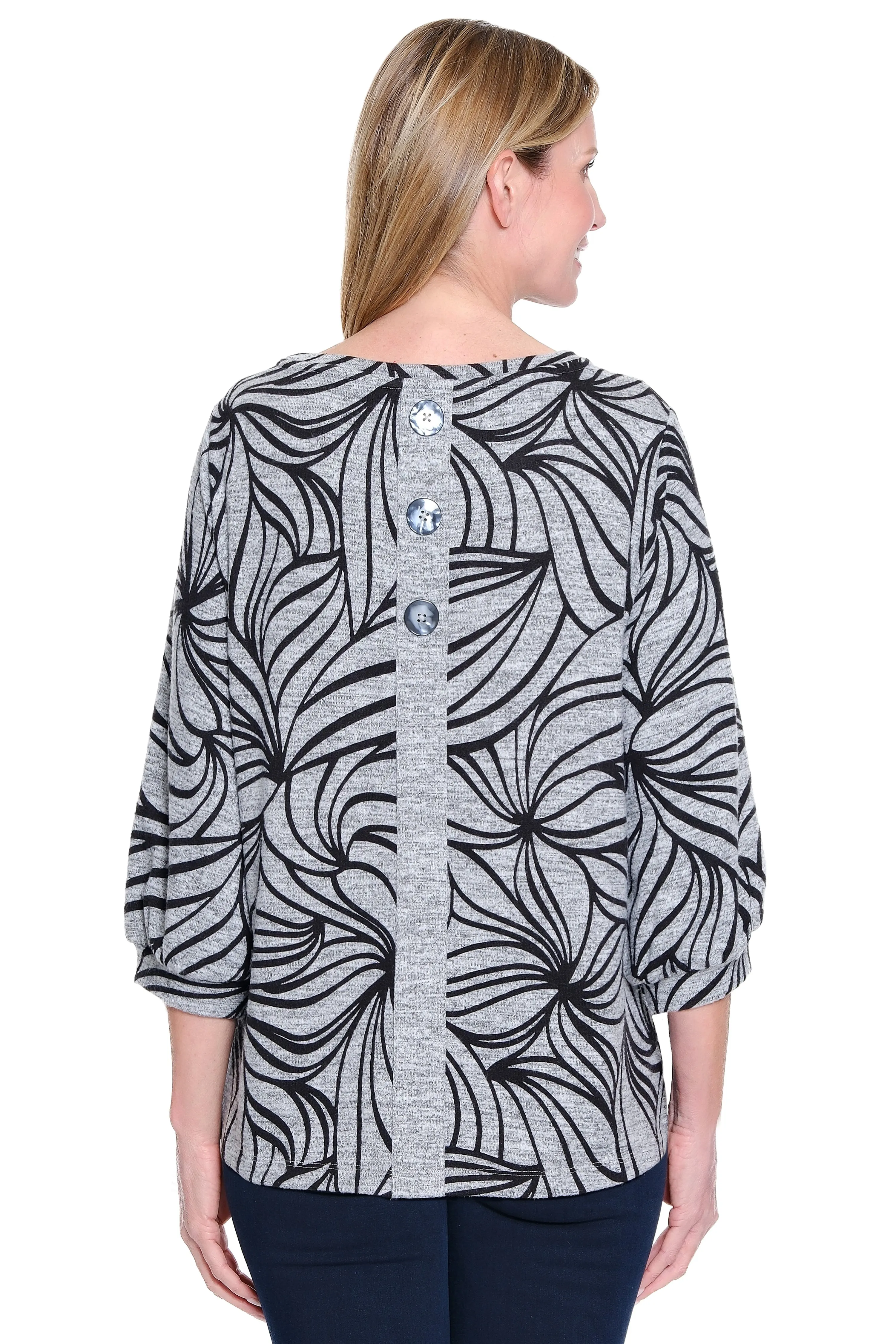 Brushed Knit Popover Tunic - Petite - Black Print sold by Ail Miles Clothing product image thumbnail 2