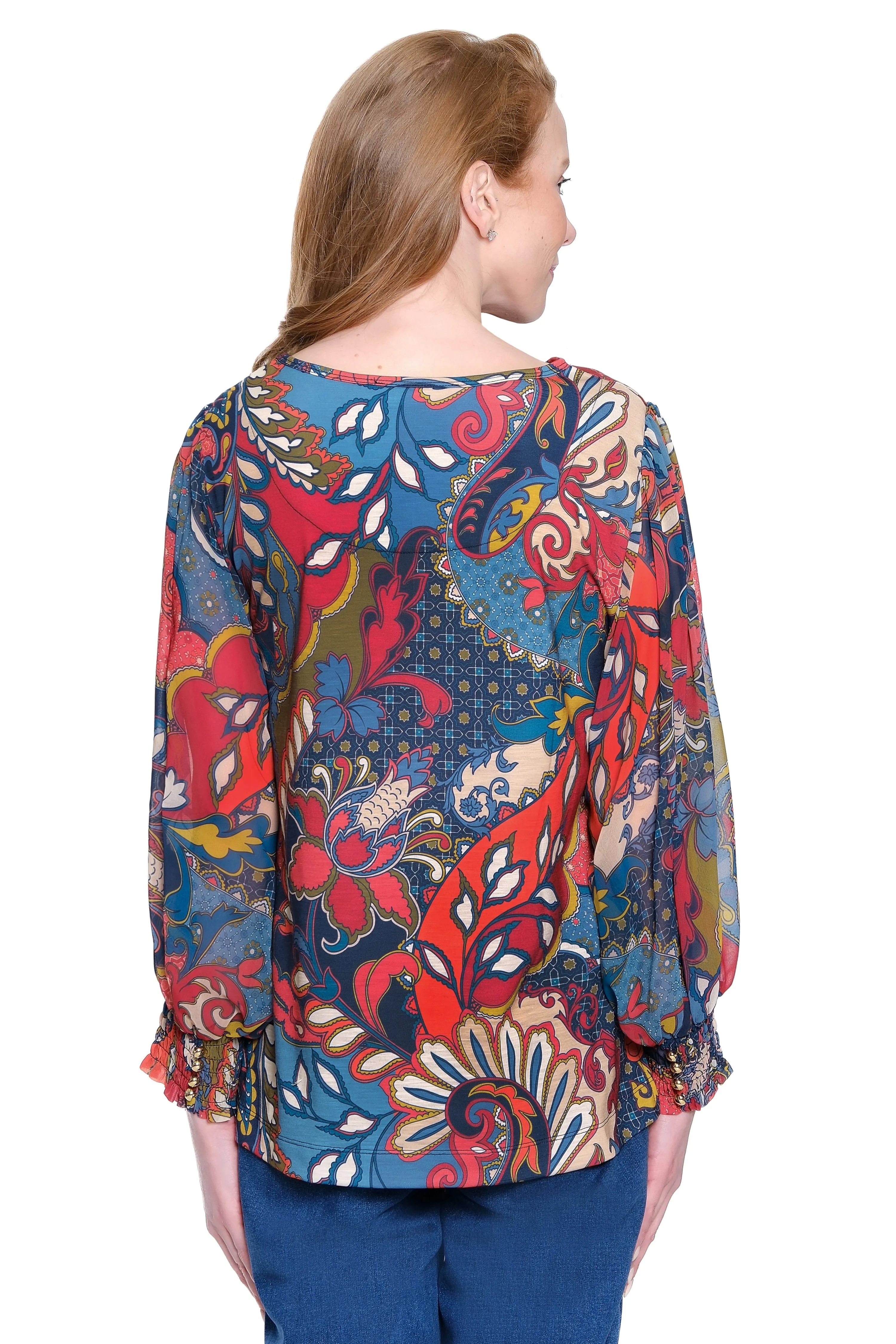 Print Popover Tunic - Petite - Leaf Multi sold by Ail Miles Clothing product image thumbnail 2