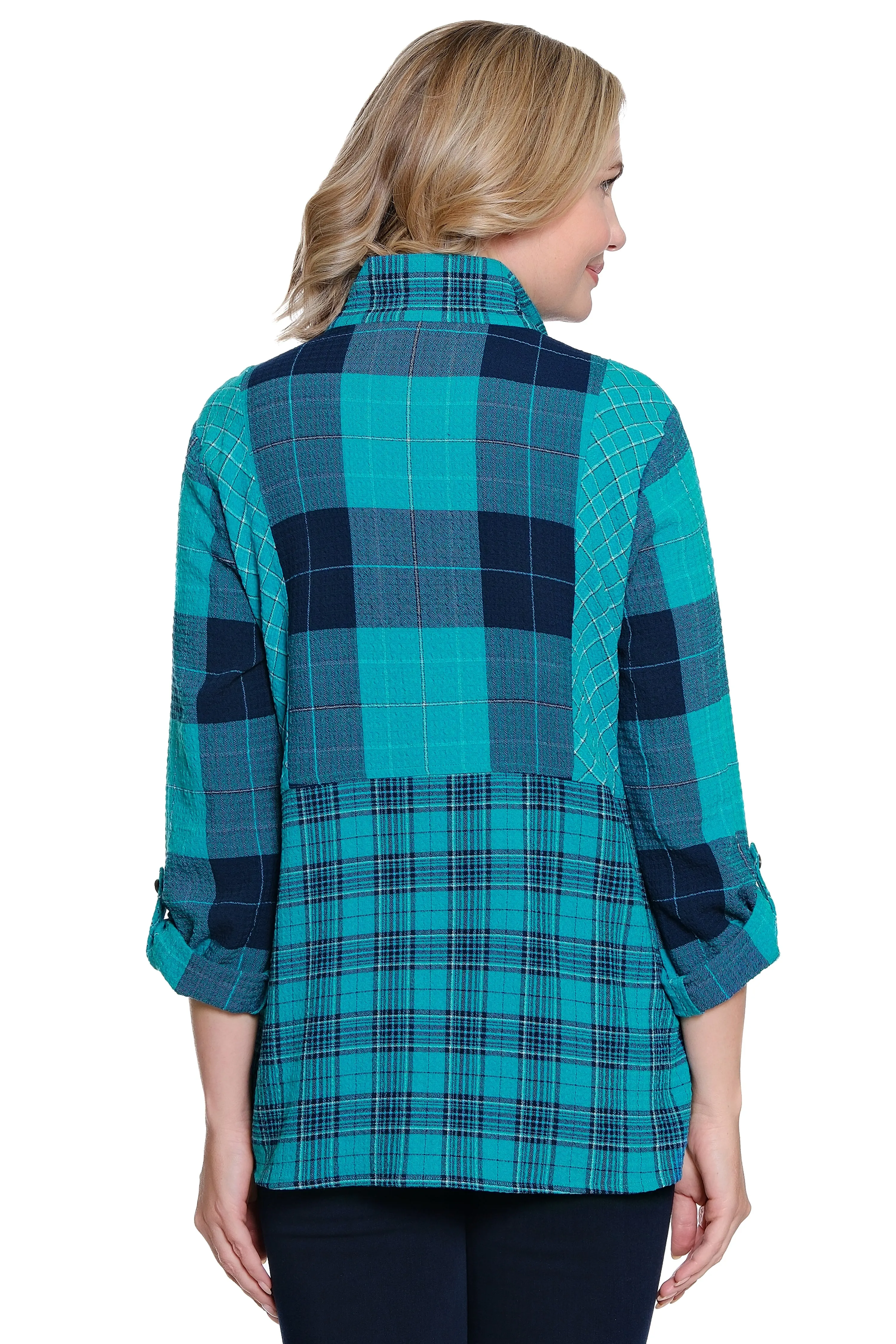 Knit Plaid Button-Front Tunic - Plaid Multi sold by Ail Miles Clothing product image thumbnail 2