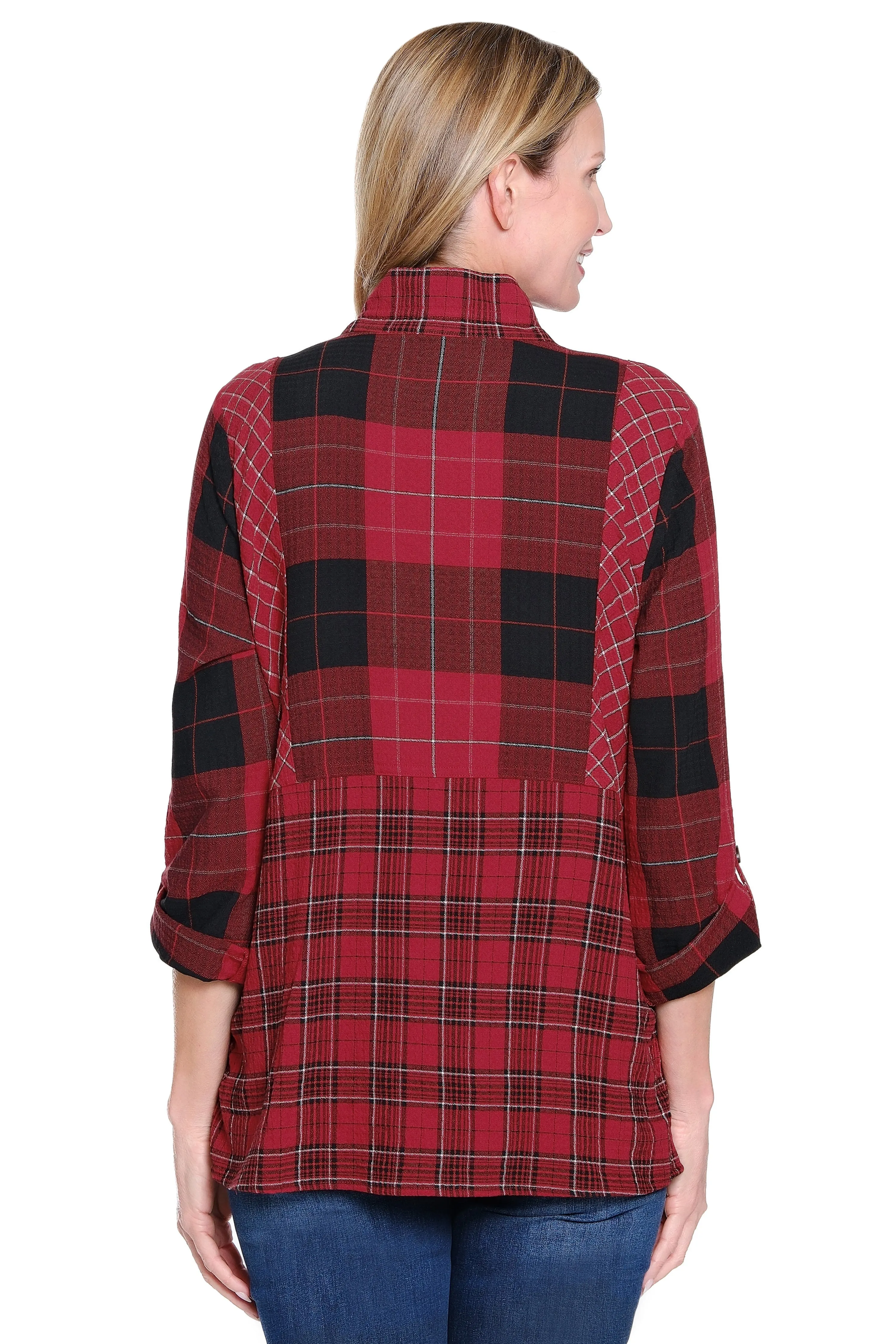 Knit Plaid Button-Front Tunic - Burgundy sold by Ail Miles Clothing product image thumbnail 2