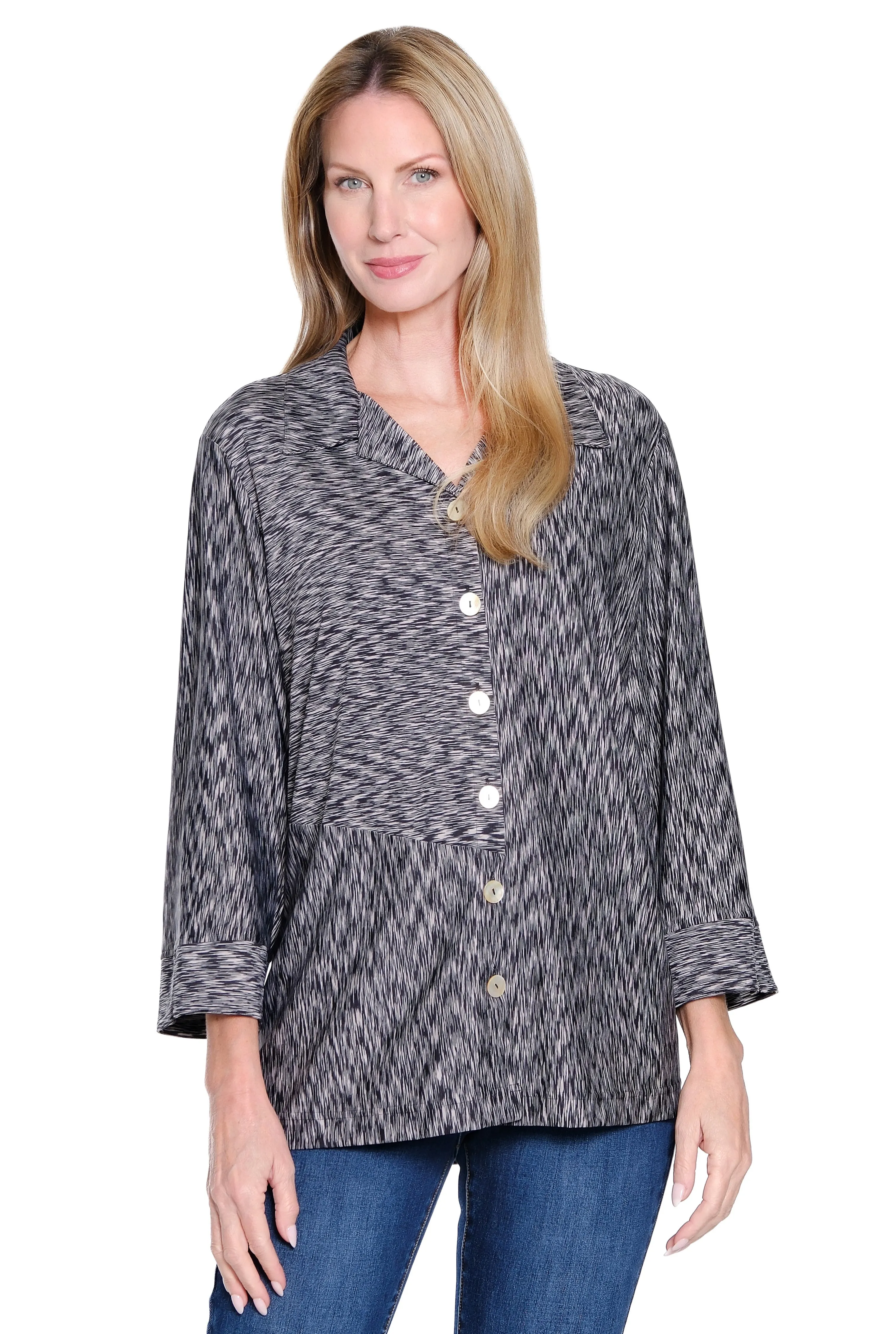 Knit Tunic with Back Button - Black/White sold by Ail Miles Clothing