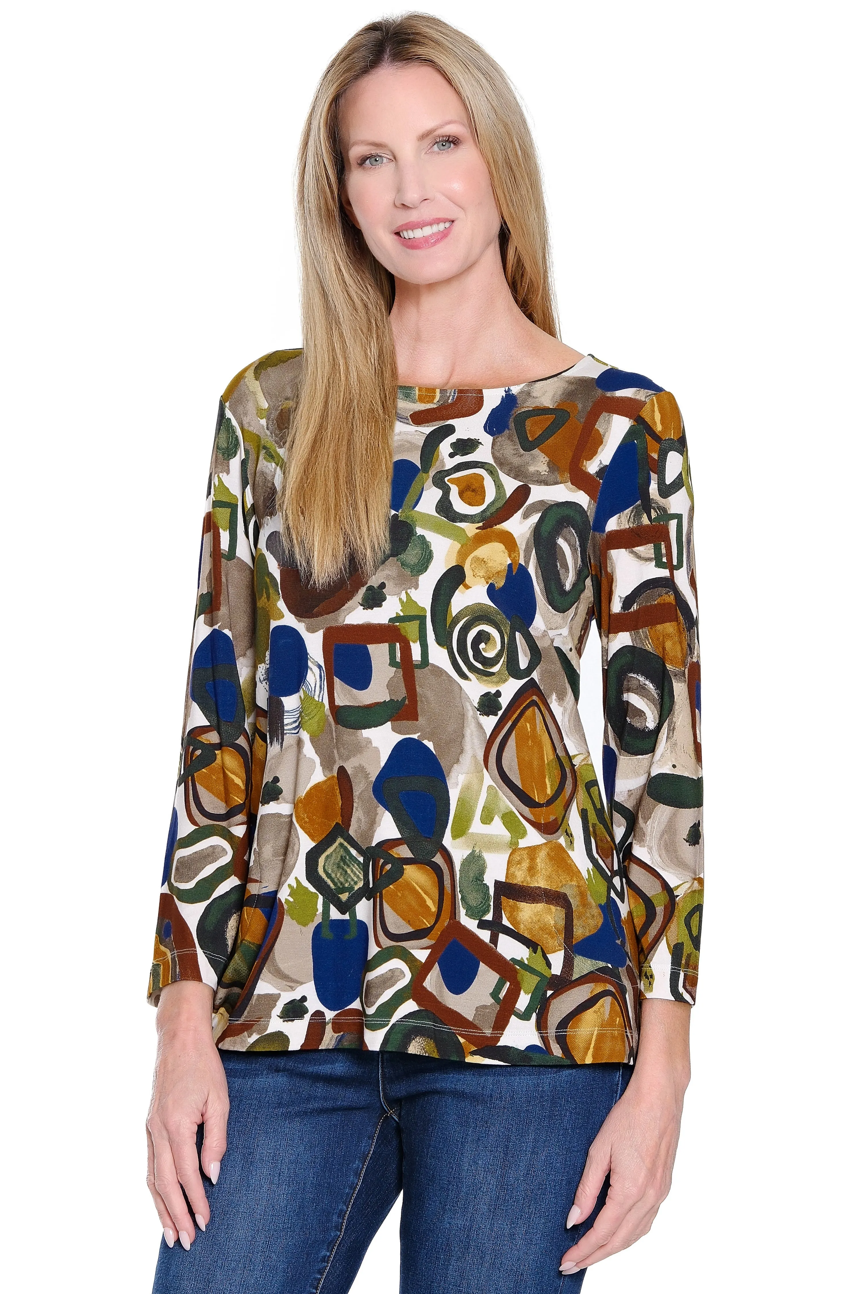 Knit Popover Tunic with Pockets - Neutral Print sold by Ail Miles Clothing