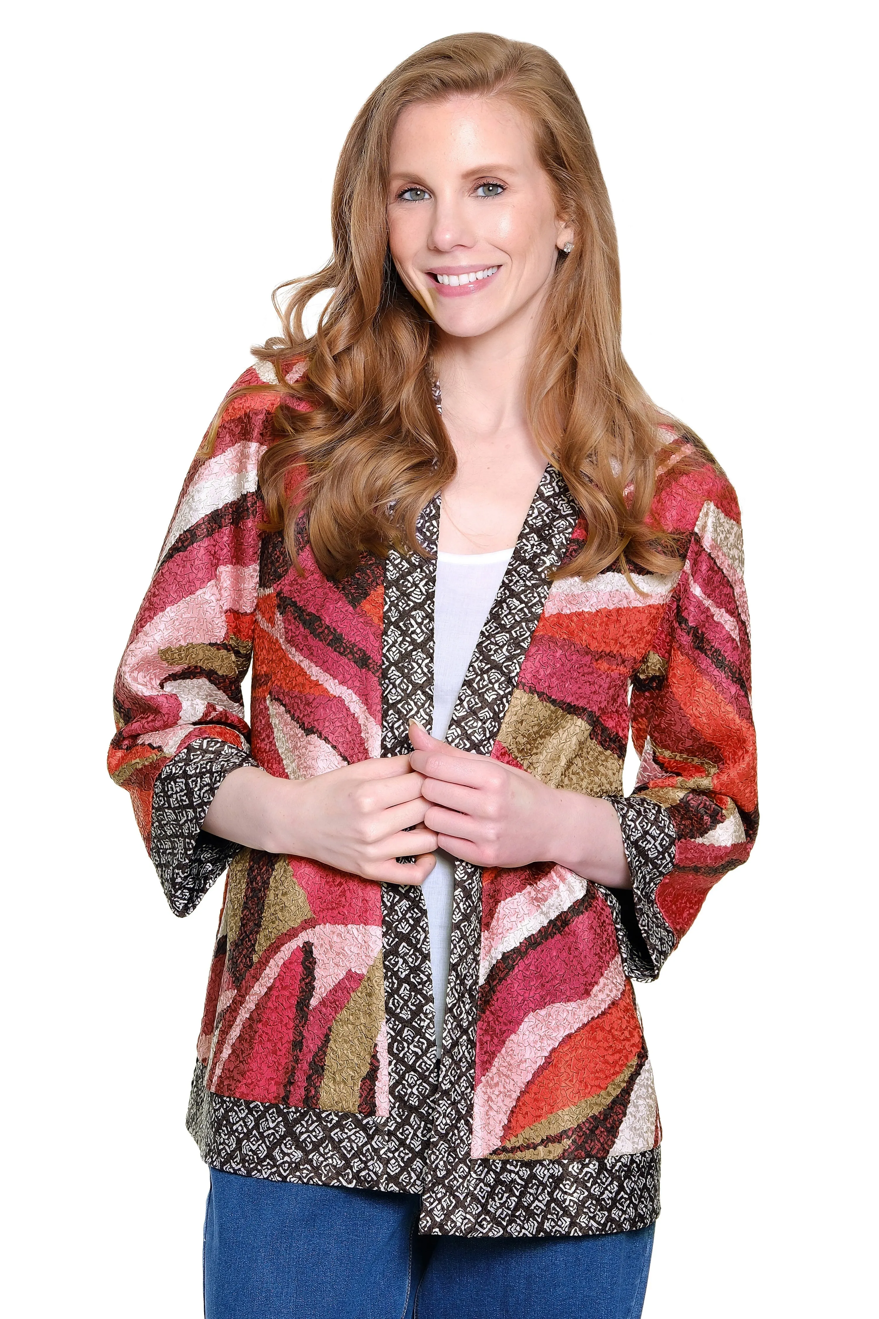 Reversible Textured Woven Kimono Jacket - Pink Print sold by Ail Miles Clothing