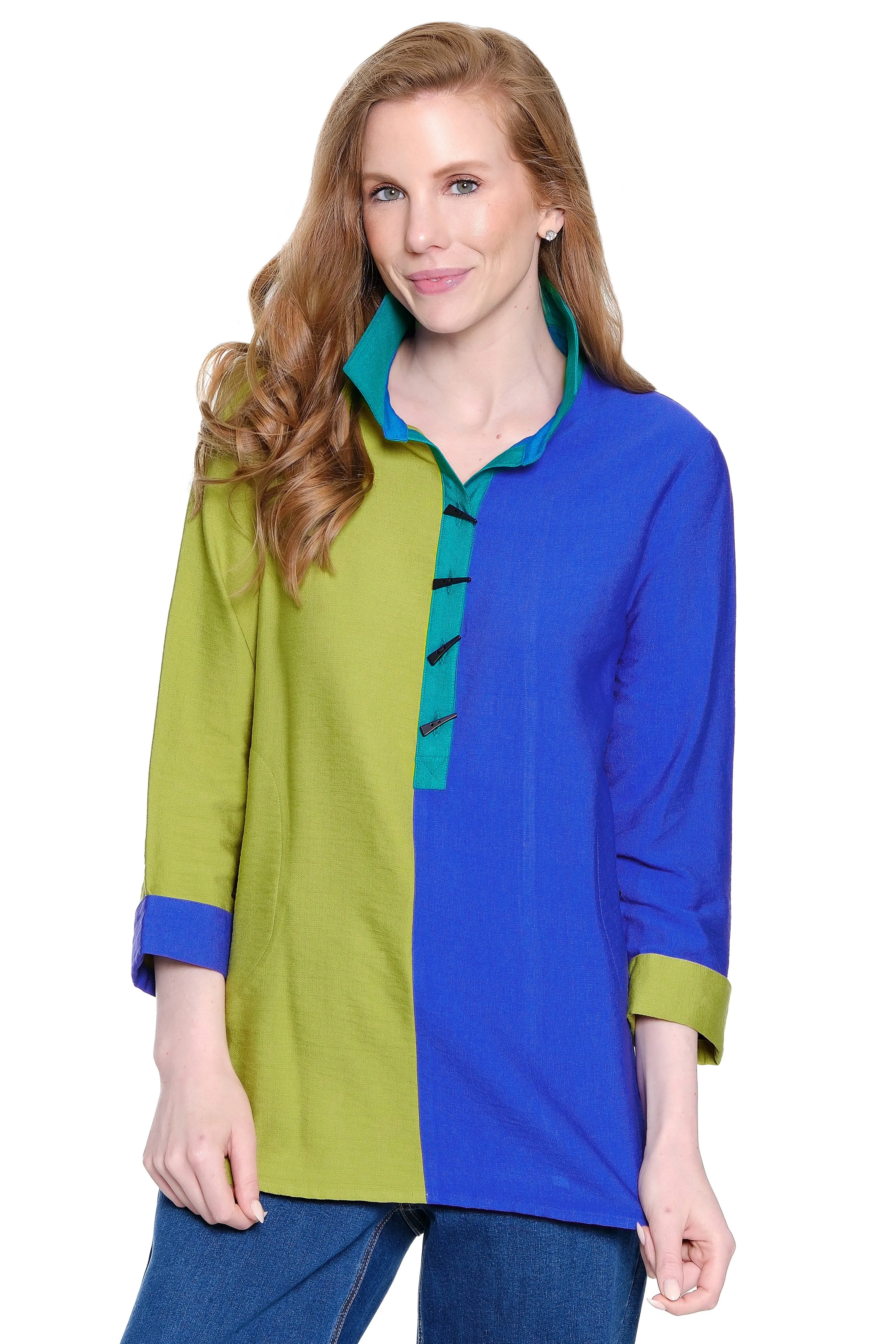 Button-Front Tunic with Pockets - Deep Olive sold by Ail Miles Clothing