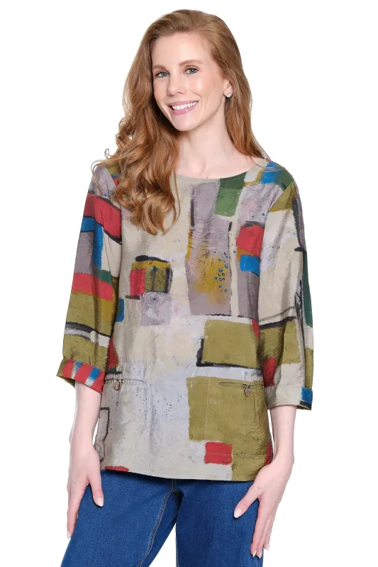 Woven Popover Tunic with Pockets - Abstract Multi sold by Ail Miles Clothing