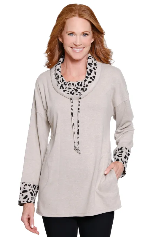 Knit Cowl Neck Tunic - Plus - Neutral Animal Print sold by Ail Miles Clothing