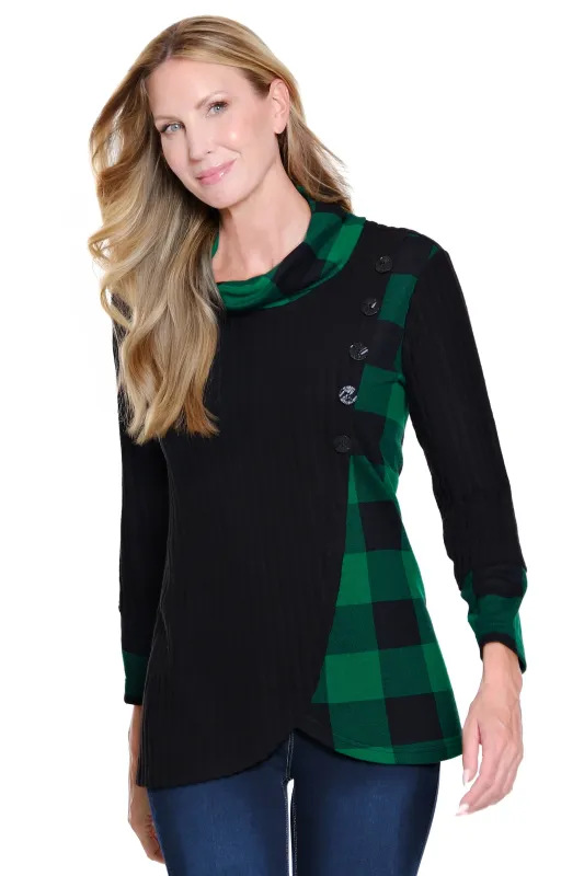 Plaid Cowl Neck Top - Plus - Green sold by Ail Miles Clothing