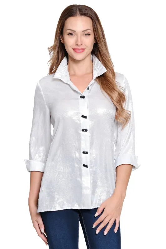 Shimmer Button Front Tunic - Pearl sold by Ail Miles Clothing