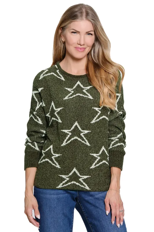 Chenille Jacquard Sweater - Deep Olive sold by Ail Miles Clothing
