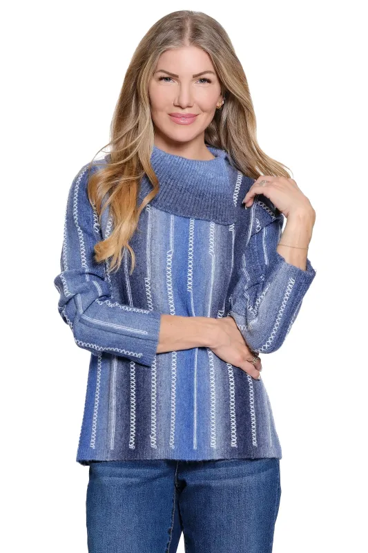 Split Neck Knit Sweater - Blue Multi sold by Ail Miles Clothing