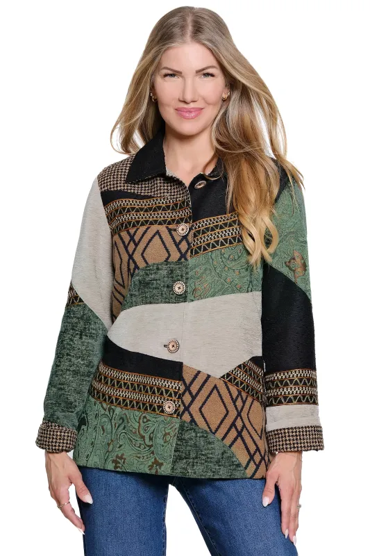 Patch Print Jacket - Petite - Antique Green sold by Ail Miles Clothing