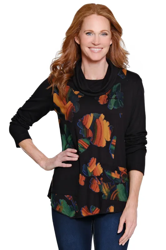 Print Cowl Neck Knit Top - Plus - Multi sold by Ail Miles Clothing