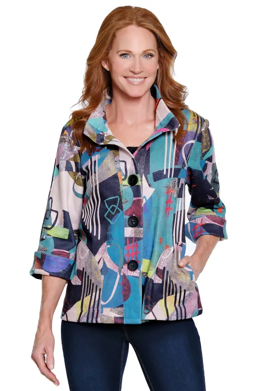 Print Bell Sleeve Jacket - Plus - Abstract Multi sold by Ail Miles Clothing