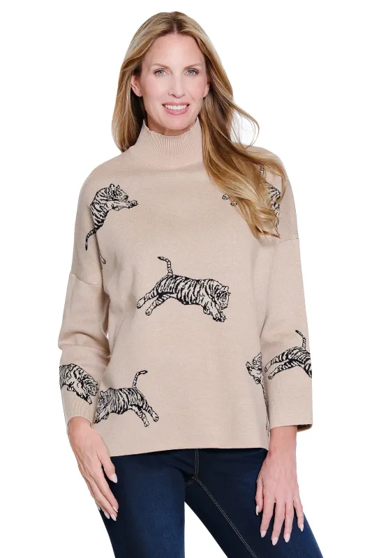 Animal Print Knit Sweater - Plus - Heather Oatmeal sold by Ail Miles Clothing