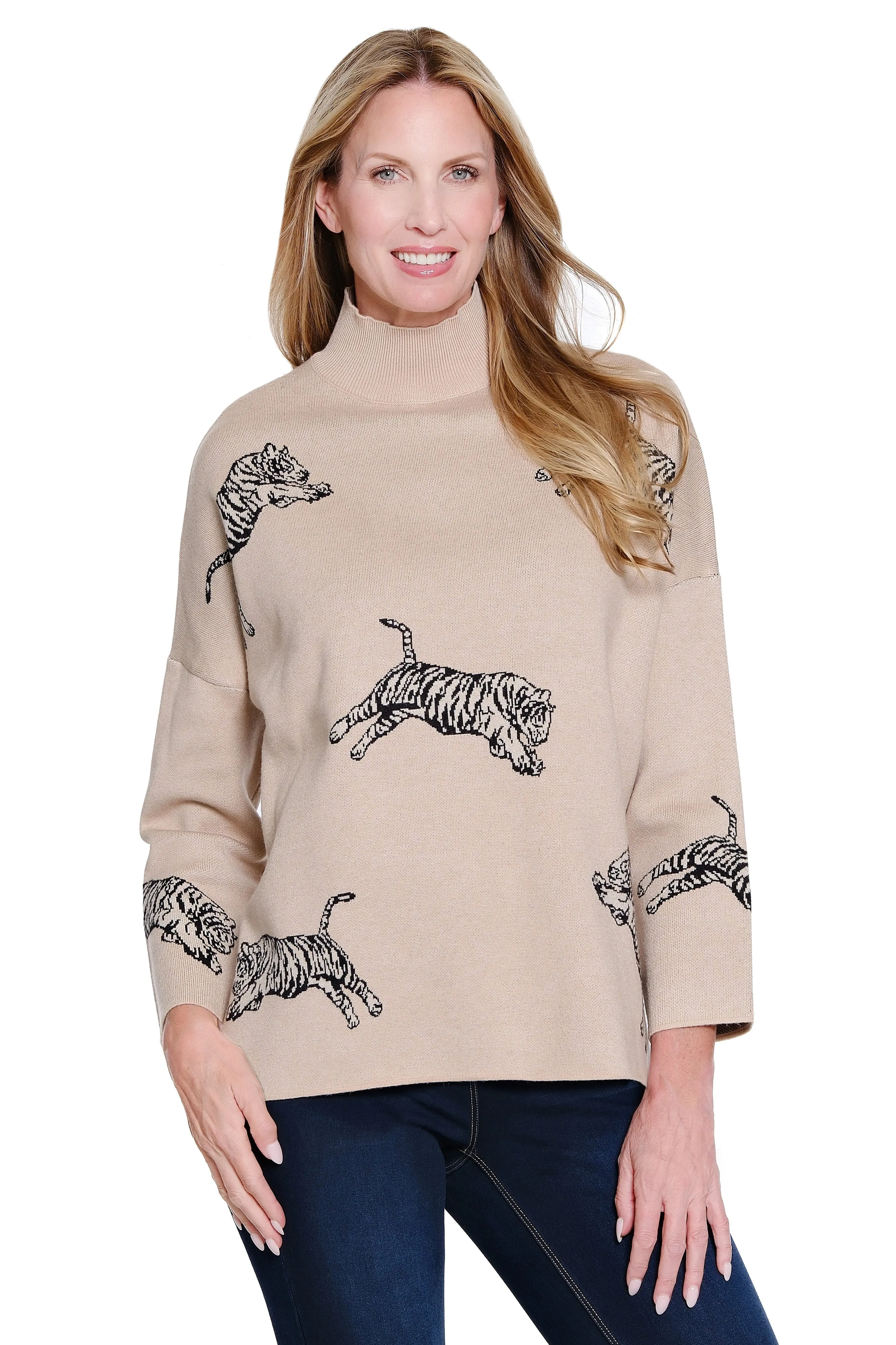 Animal Print Knit Sweater - Plus - Heather Oatmeal sold by Ail Miles Clothing