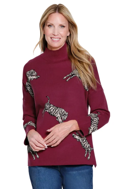 Animal Print Knit Sweater - Plus - Cranberry sold by Ail Miles Clothing