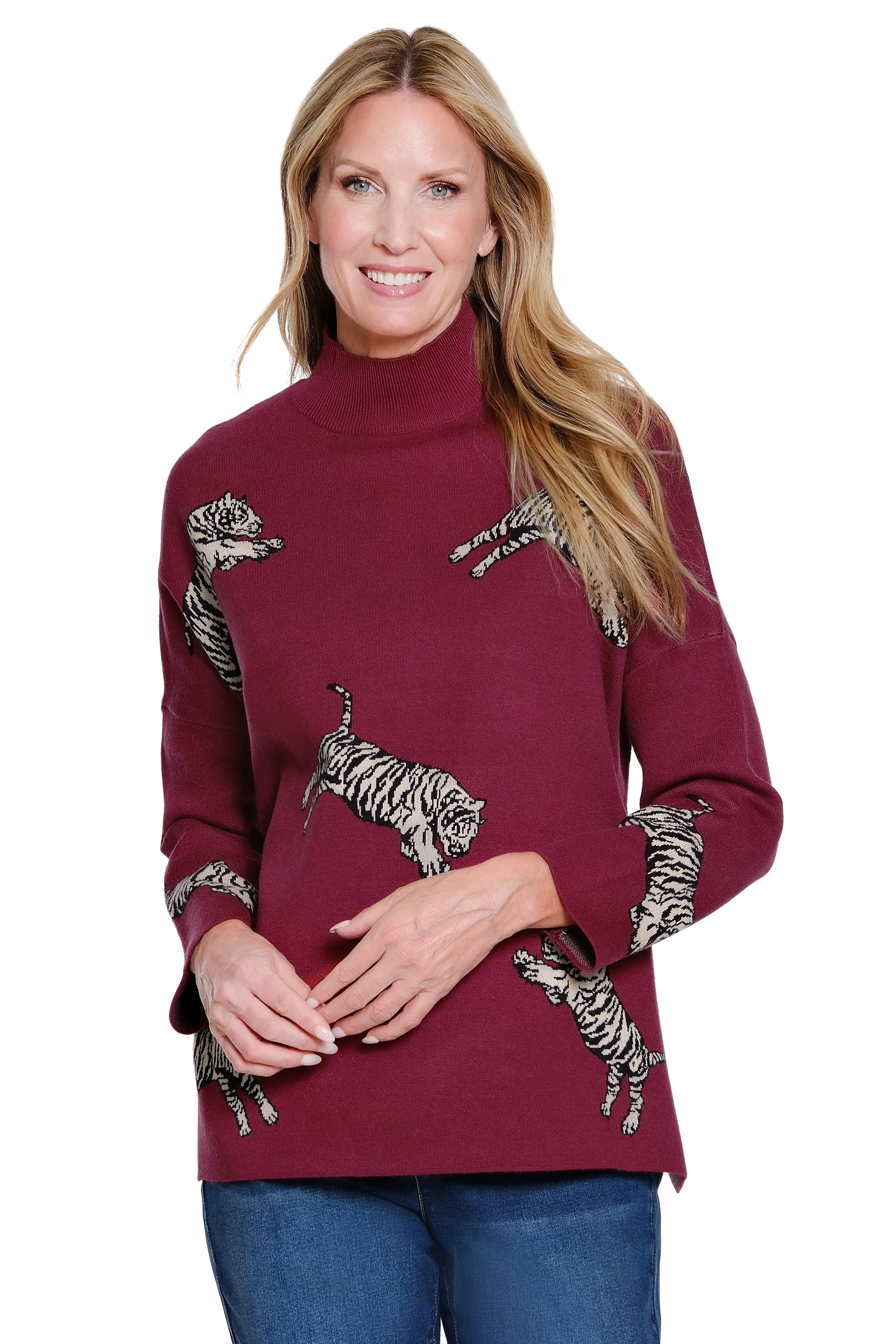 Animal Print Knit Sweater - Plus - Cranberry sold by Ail Miles Clothing