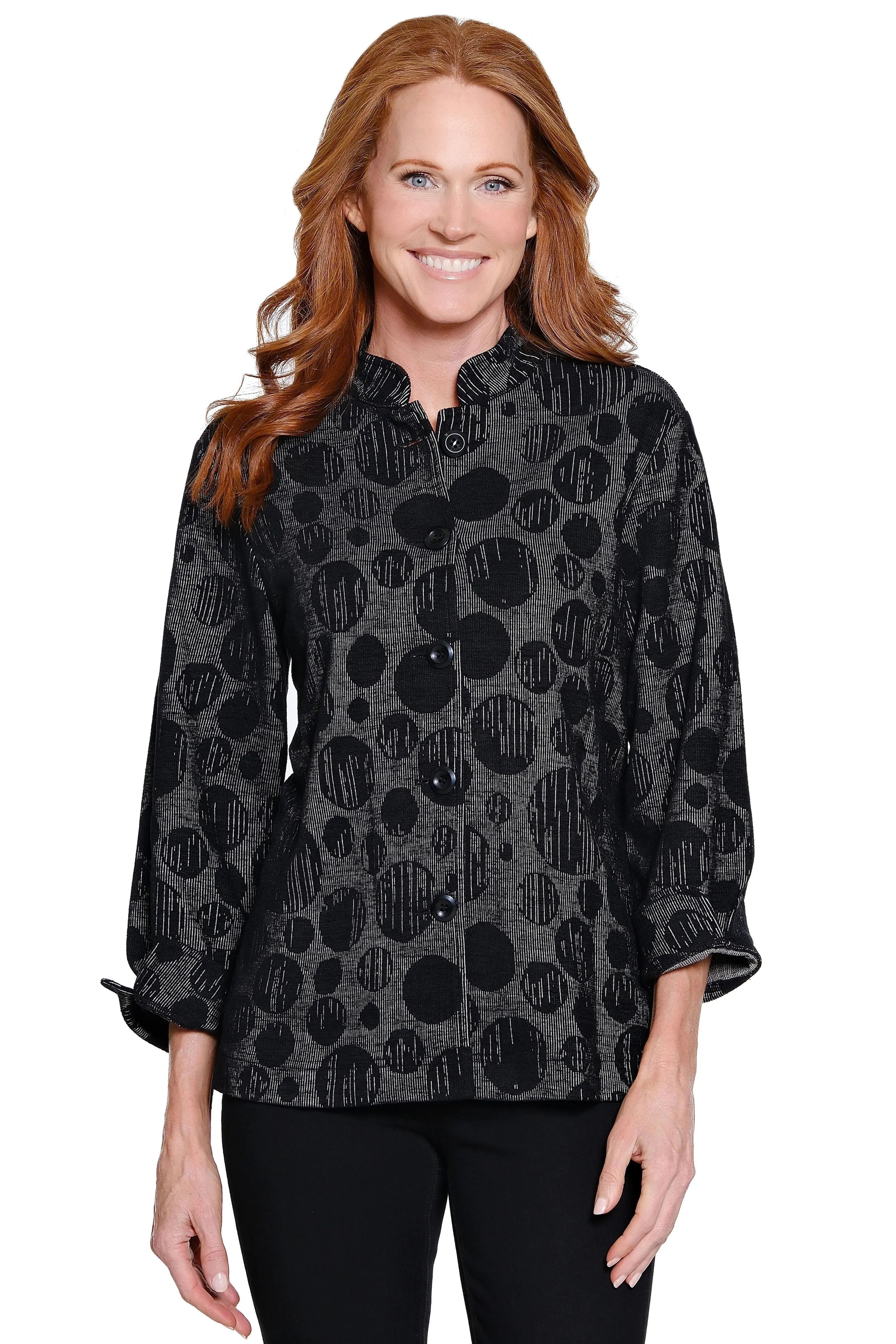 Jacquard Knit Tunic - Black Dot Print sold by Ail Miles Clothing
