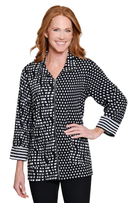 Knit Zip-Front Tunic - Black/White Print sold by Ail Miles Clothing