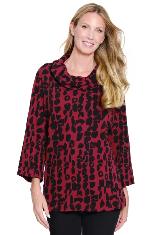 Jacquard Cowl Neck Tunic - Cranberry sold by Ail Miles Clothing