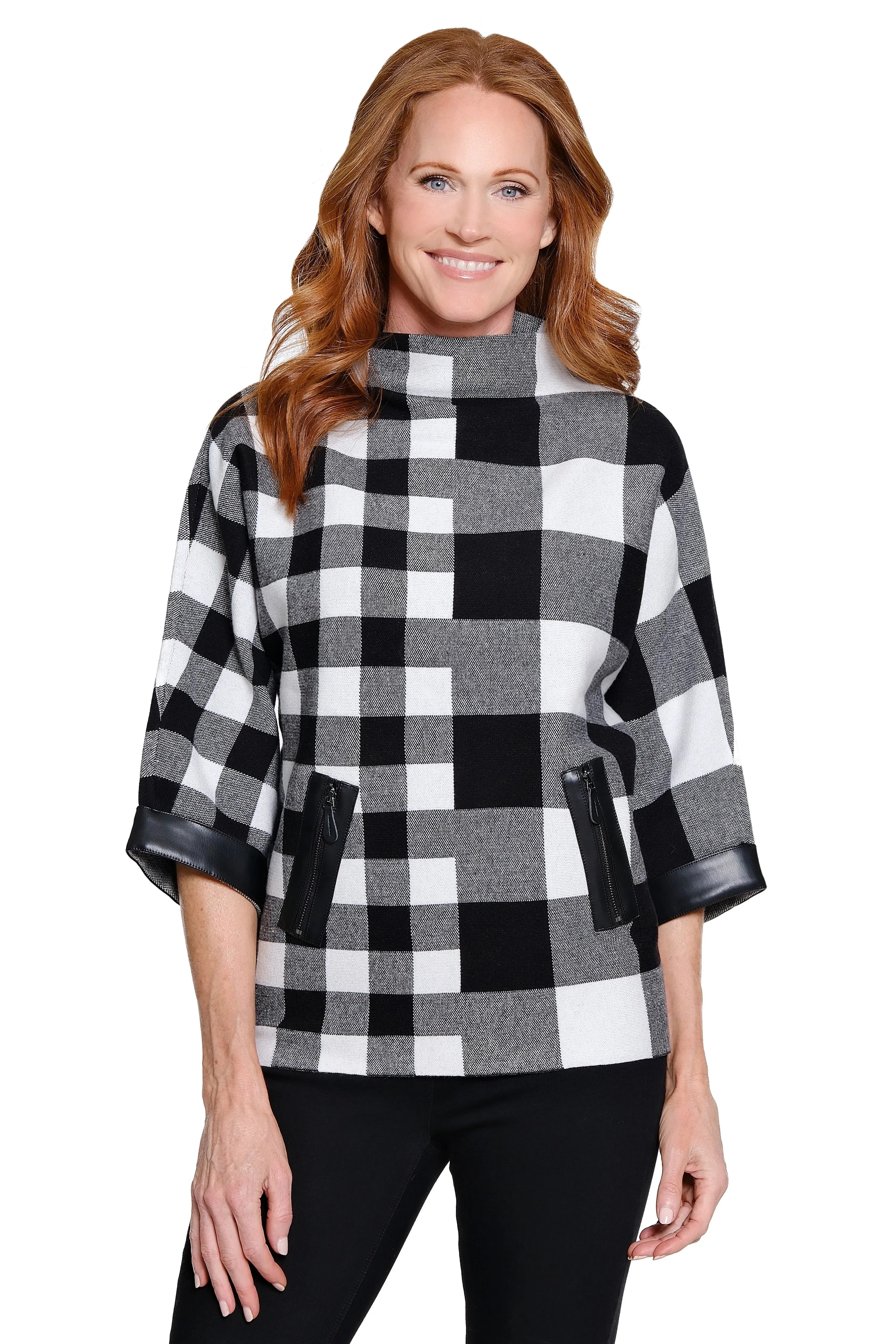 Zip Pocket Mock Neck Sweater - Plaid Multi sold by Ail Miles Clothing