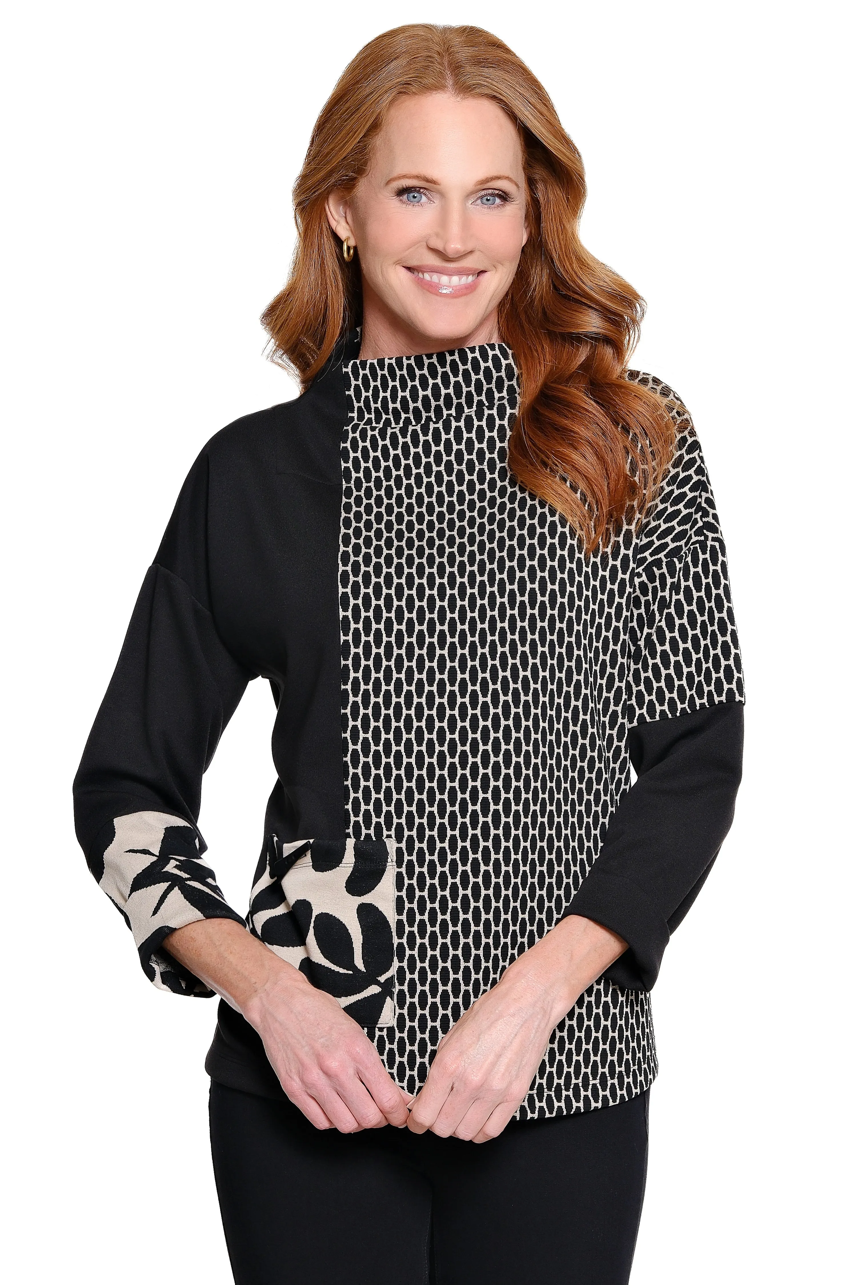 Jacquard Knit Funnel Neck Tunic - Plus - Multi sold by Ail Miles Clothing