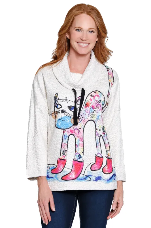 Cat Print Cowl Neck Top - Plus - Grey Animal Print sold by Ail Miles Clothing