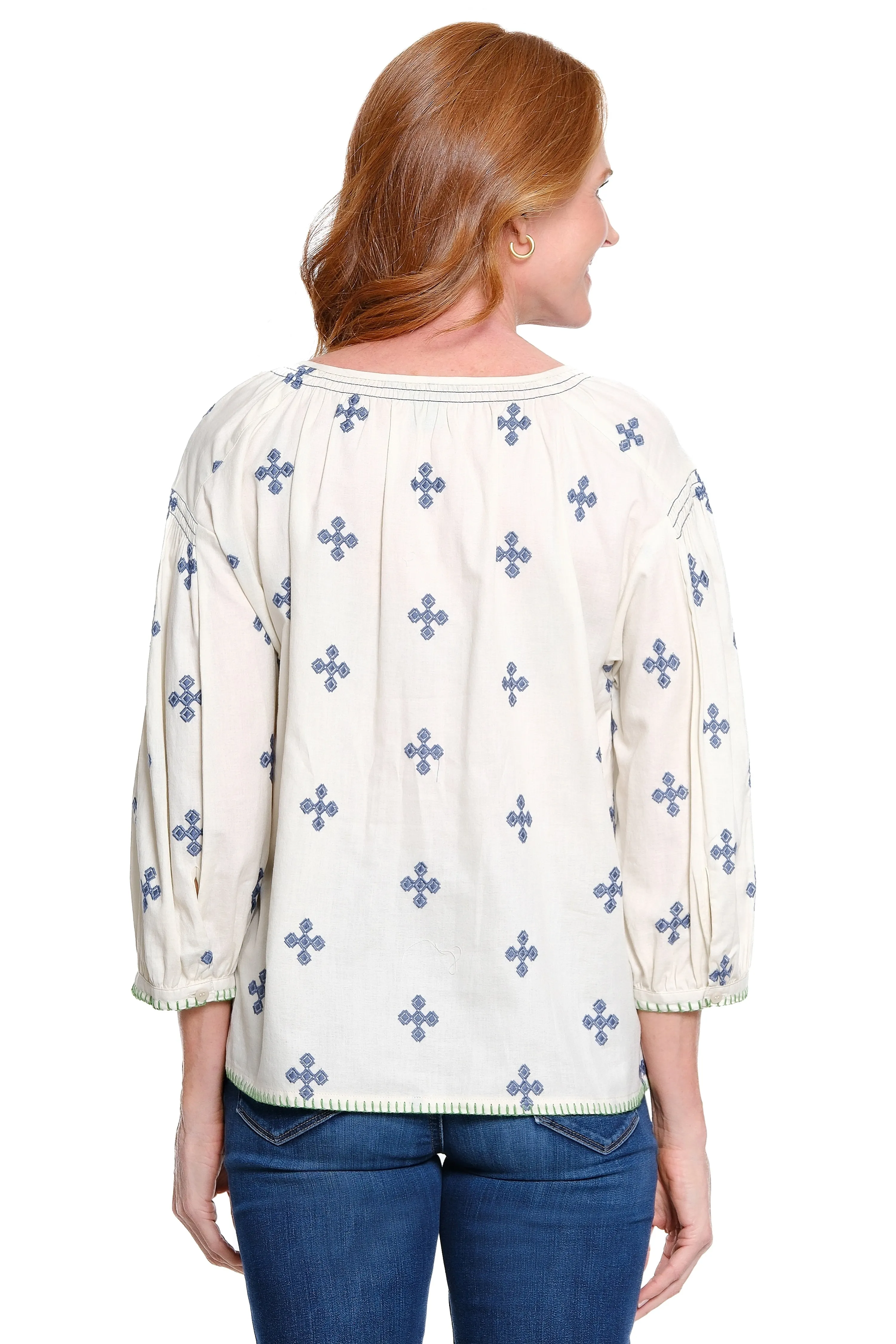 Embroidered Top with Smocked V-Neck - Bone sold by Ail Miles Clothing product image thumbnail 2