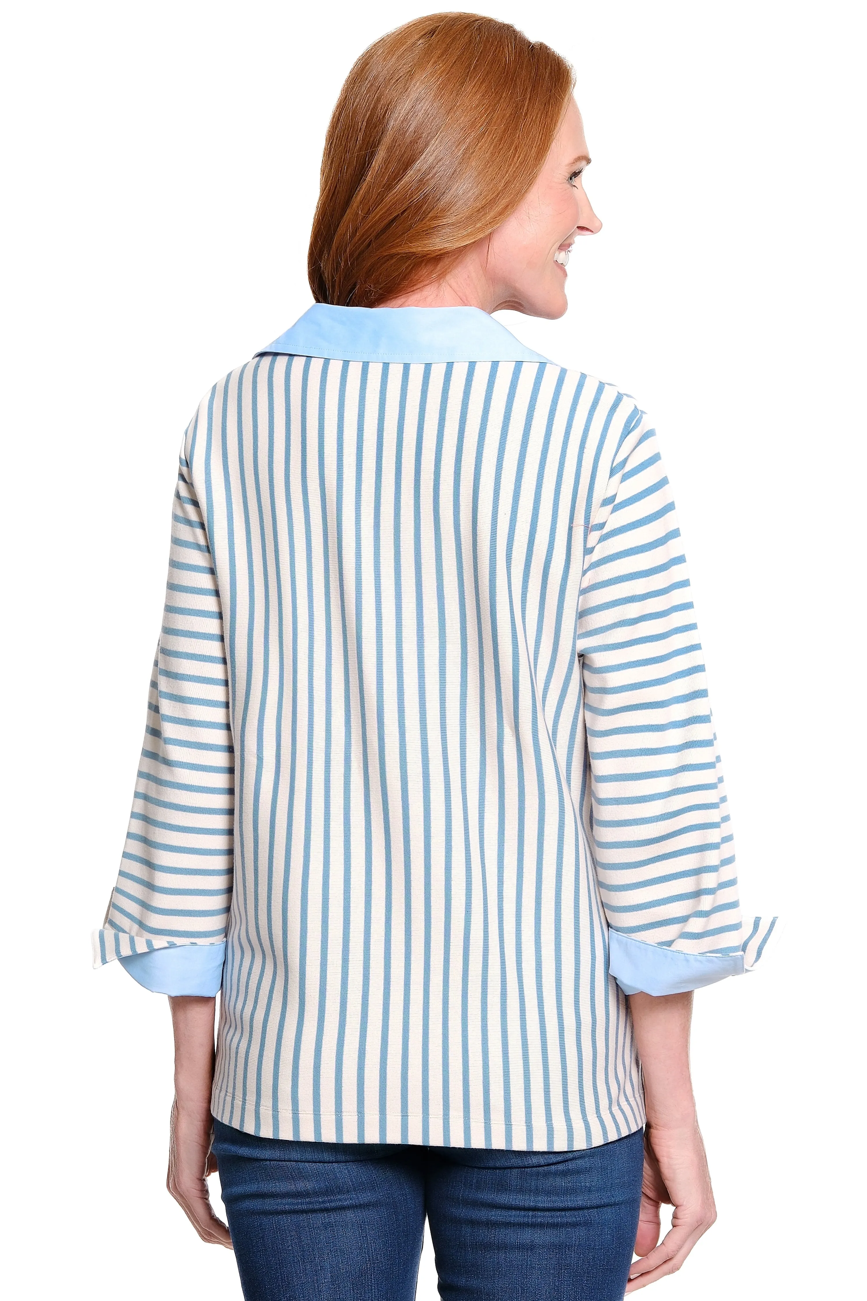 Knit Popover with Woven Trim - Stripe sold by Ail Miles Clothing product image thumbnail 2