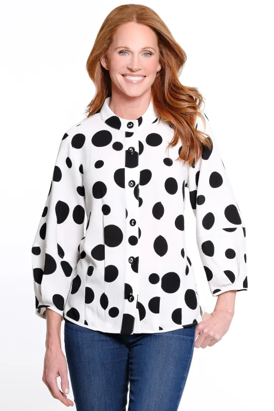 Band Collar Woven Top - Dot Multi made by Ail Miles Clothing