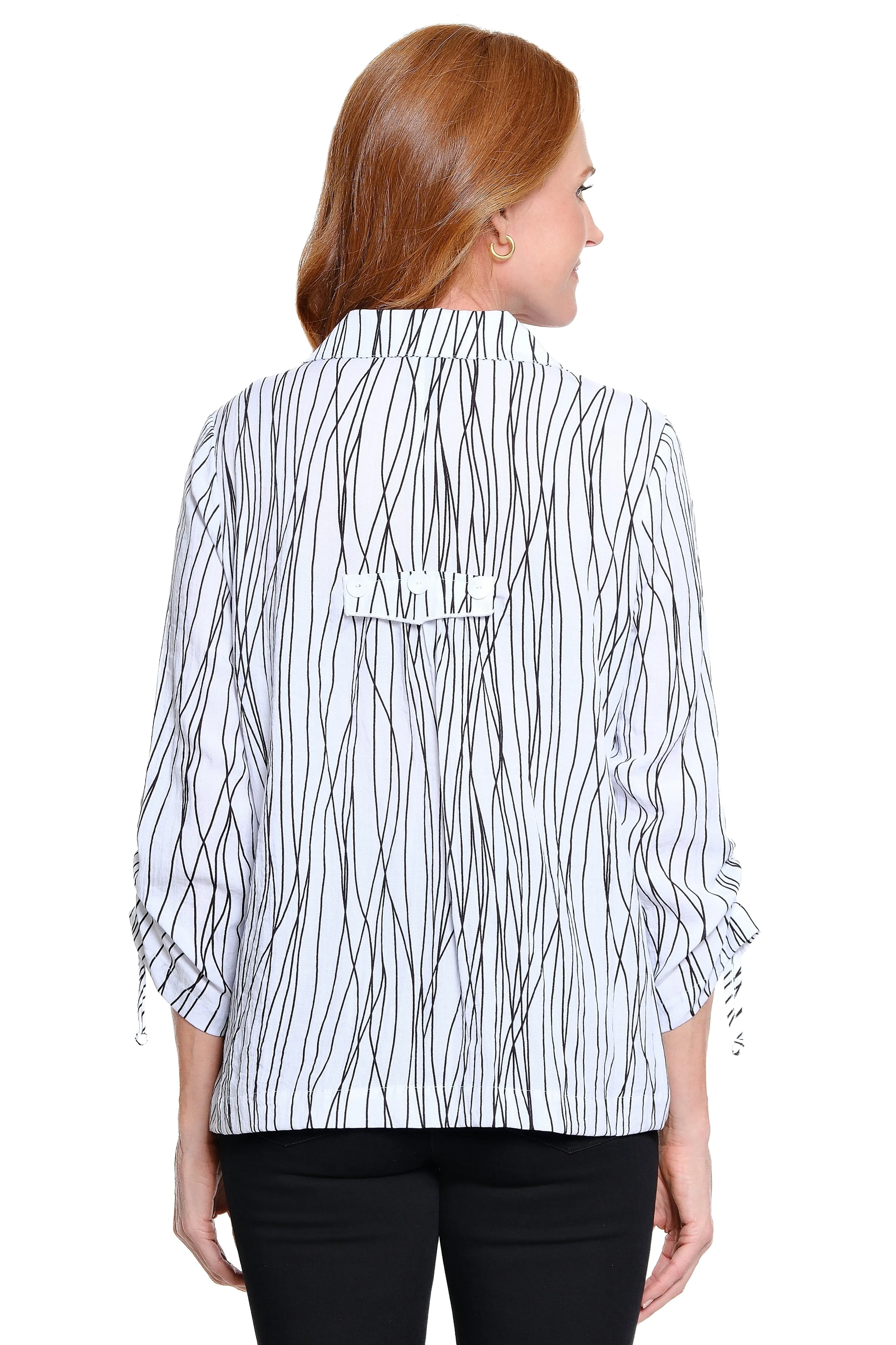 Line Print Button Front Tunic - White/Black Print sold by Ail Miles Clothing product image thumbnail 2
