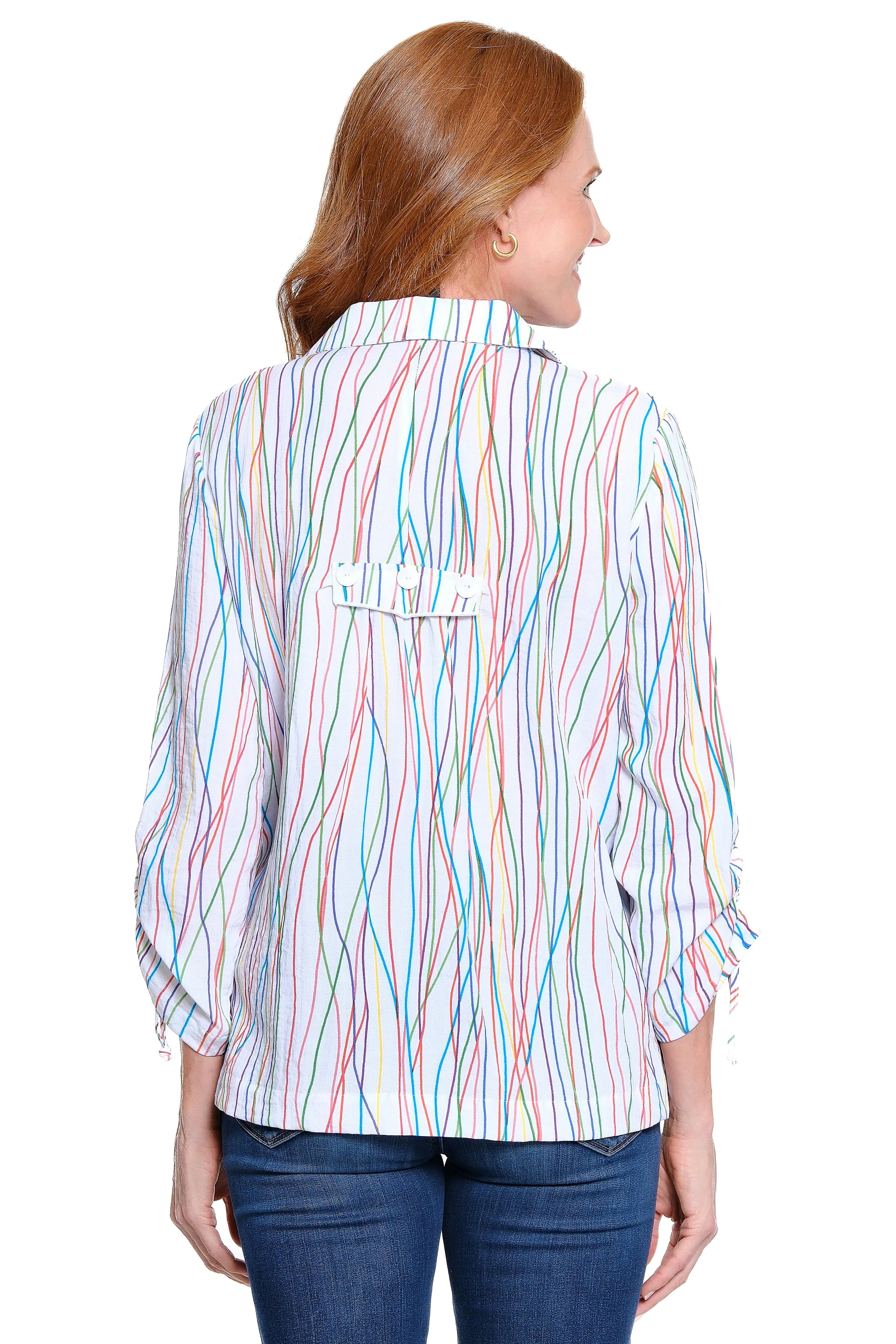 Line Print Button Front Tunic - Petite - Multi sold by Ail Miles Clothing product image thumbnail 2