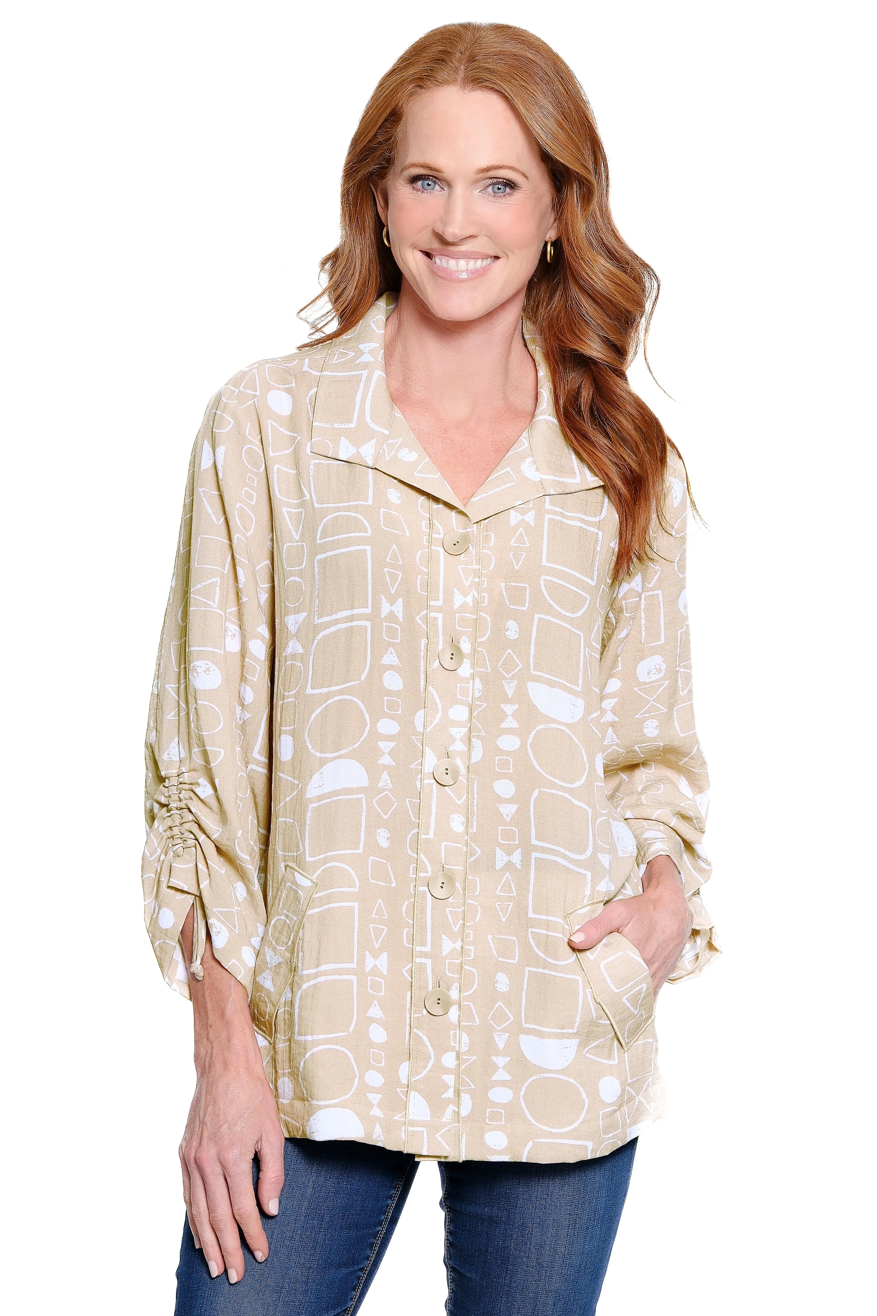 Point Collar Tunic - Petite - Khaki sold by Ail Miles Clothing