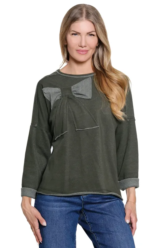 Bow Knit Top - Dark Olive sold by Ail Miles Clothing