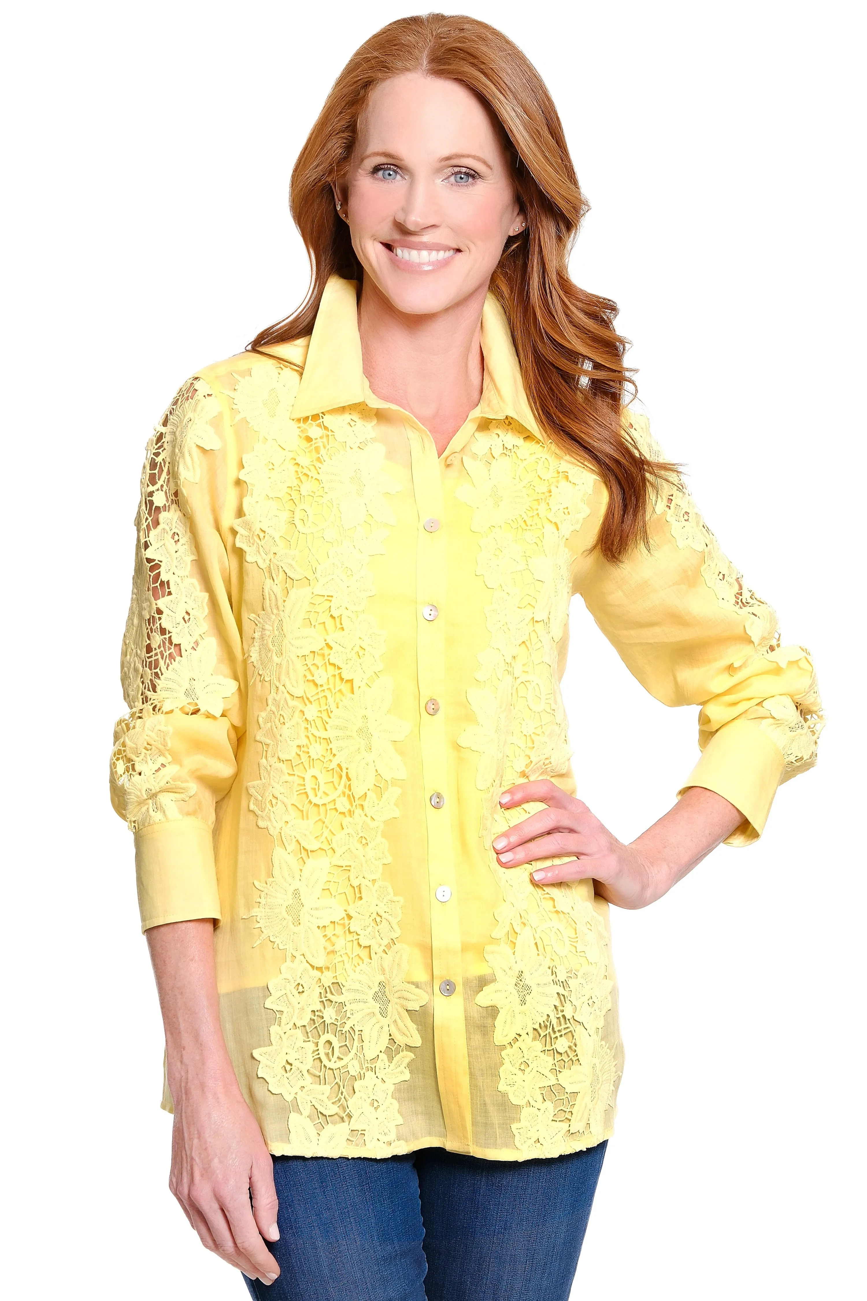 Lace-Detail Tunic with Woven Layered Tank - Butter sold by Ail Miles Clothing