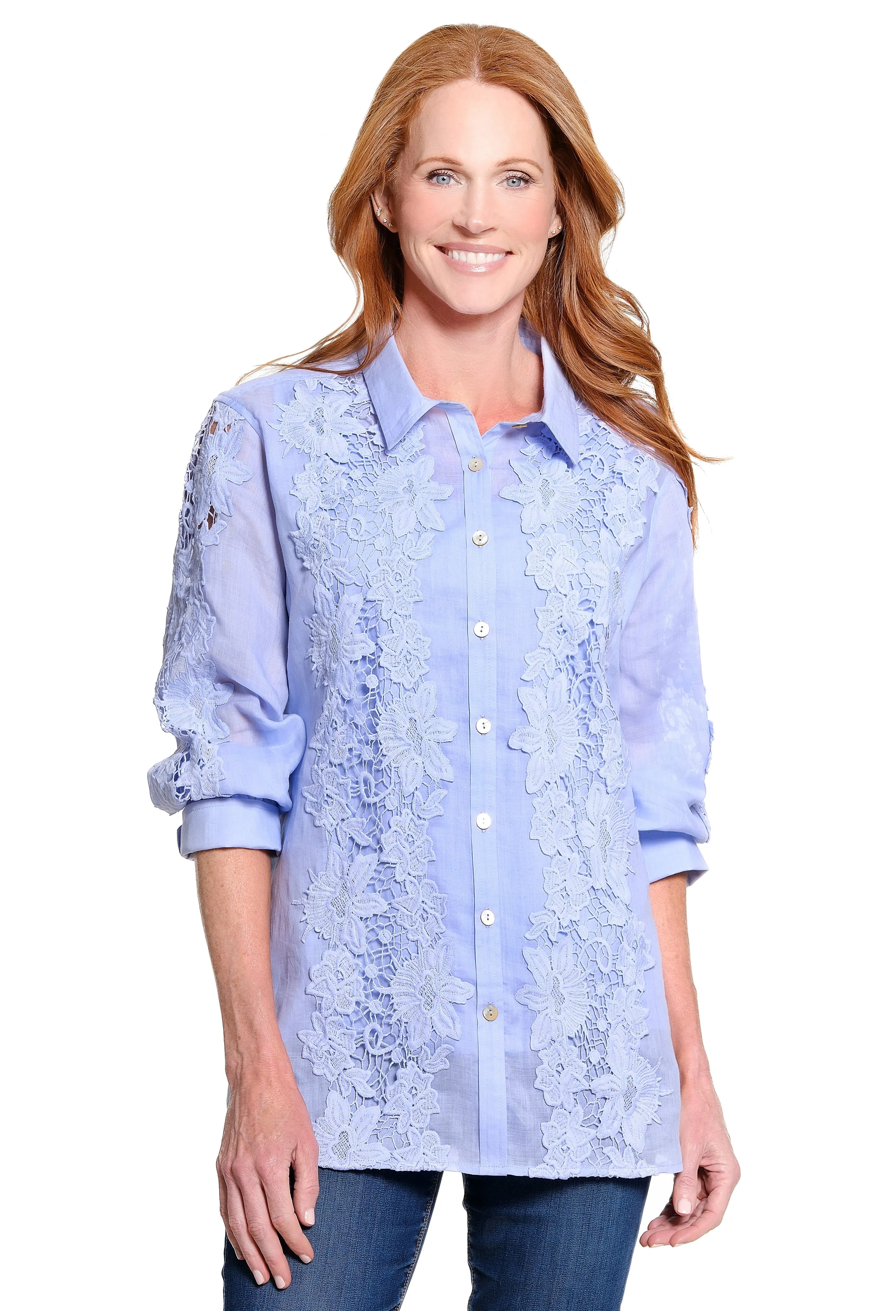 Lace-Detail Tunic with Woven Layered Tank - Periwinkle sold by Ail Miles Clothing