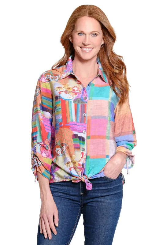 Point-Collar Tunic with Tie Details - Petite - Square Multi sold by Ail Miles Clothing
