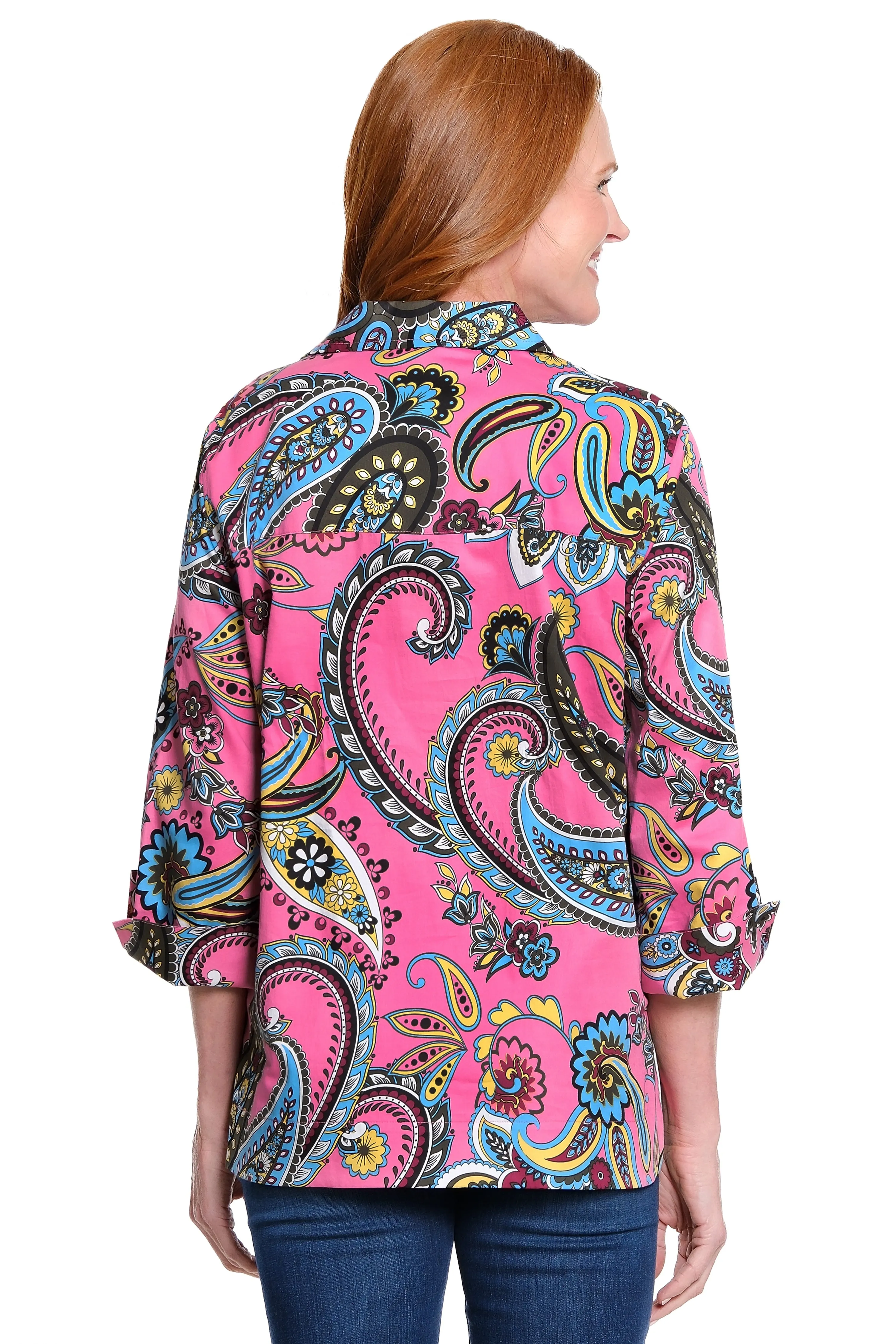 Shirt-Collar Popover Tunic - Petite - Paisley Multi sold by Ail Miles Clothing product image thumbnail 2