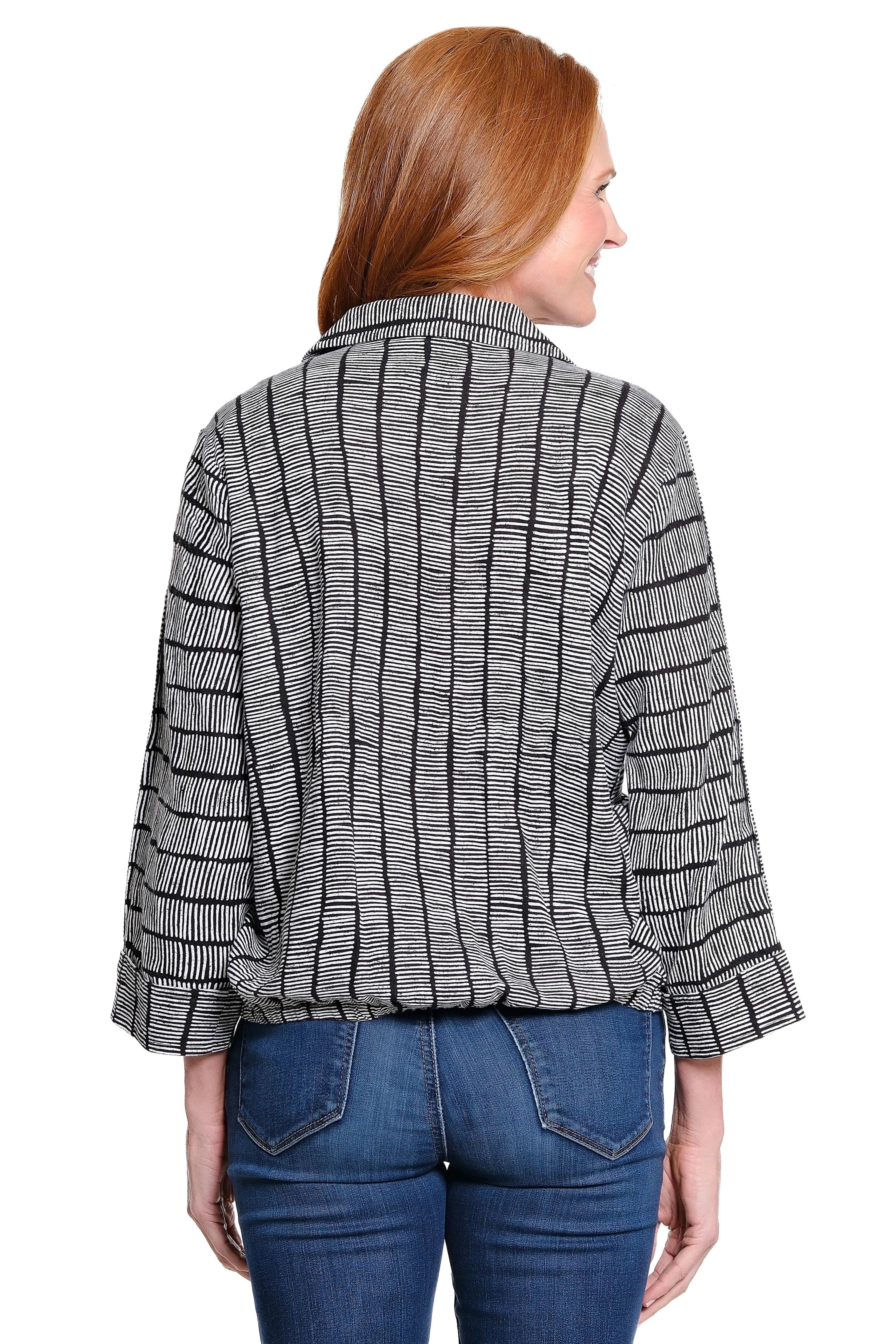 Point-Collar Woven Blouse - Plus - Charcoal Print sold by Ail Miles Clothing product image thumbnail 2