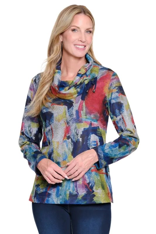 Brushed Knit Cowl Neck Top - Multi made by Ail Miles Clothing