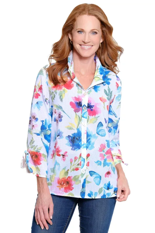 Wire Collar Tunic with Tassel Tie Sleeves - Floral Multi made by Ail Miles Clothing