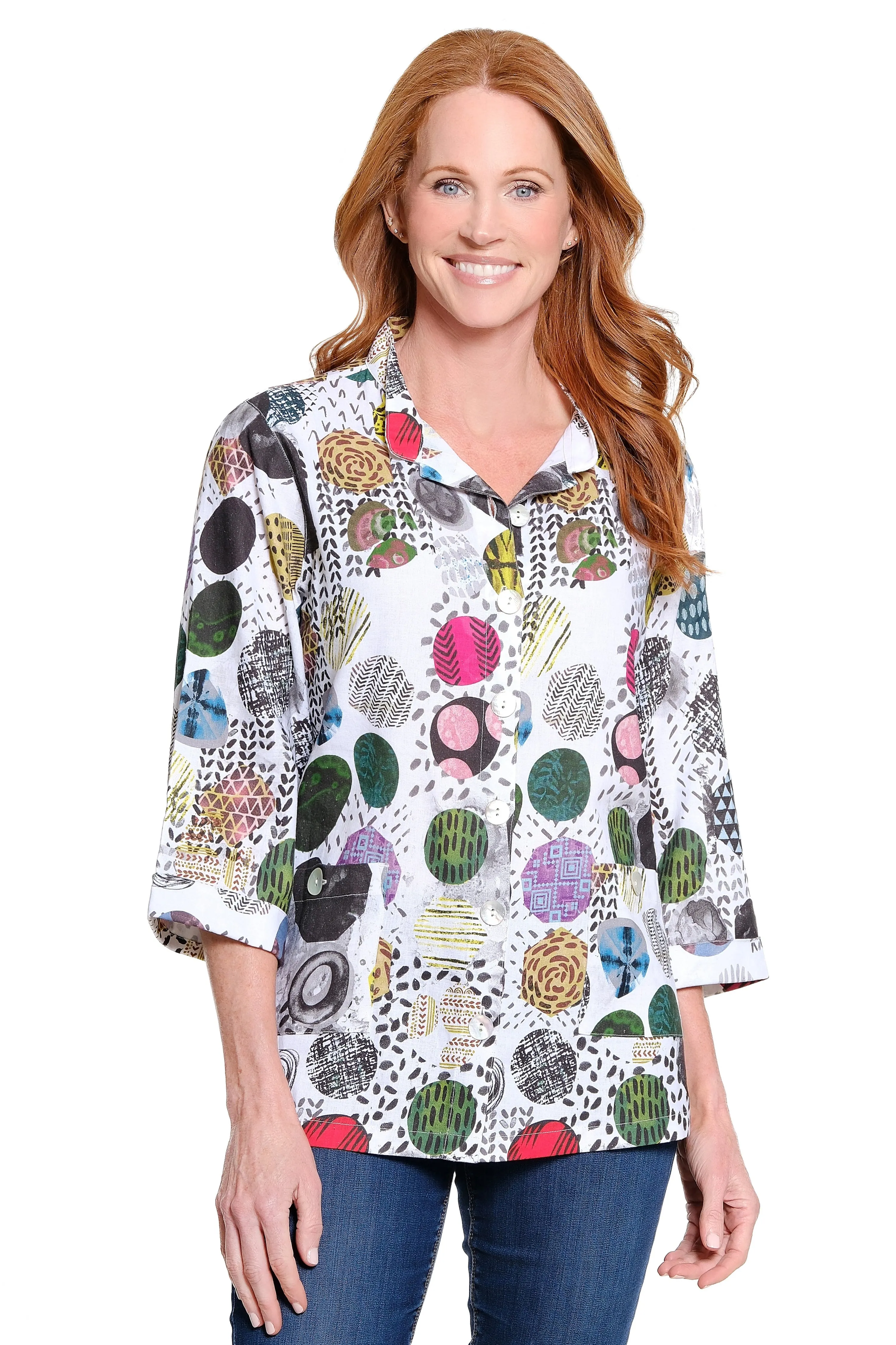 Button Front Woven Jacket - Abstract Multi sold by Ail Miles Clothing