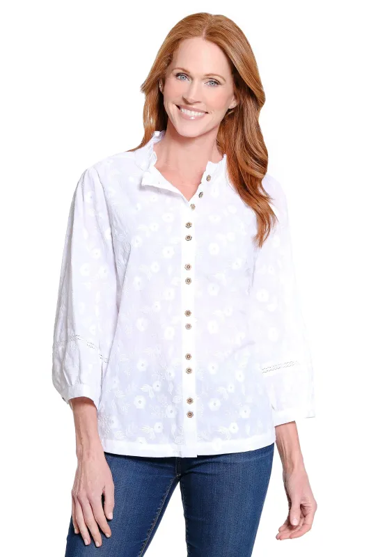 Allover Eyelet Embroidered Tunic - Petite - White sold by Ail Miles Clothing
