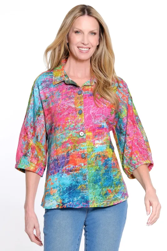 Popover Tunic with Dolman Sleeves - Petite - Abstract Multi sold by Ail Miles Clothing