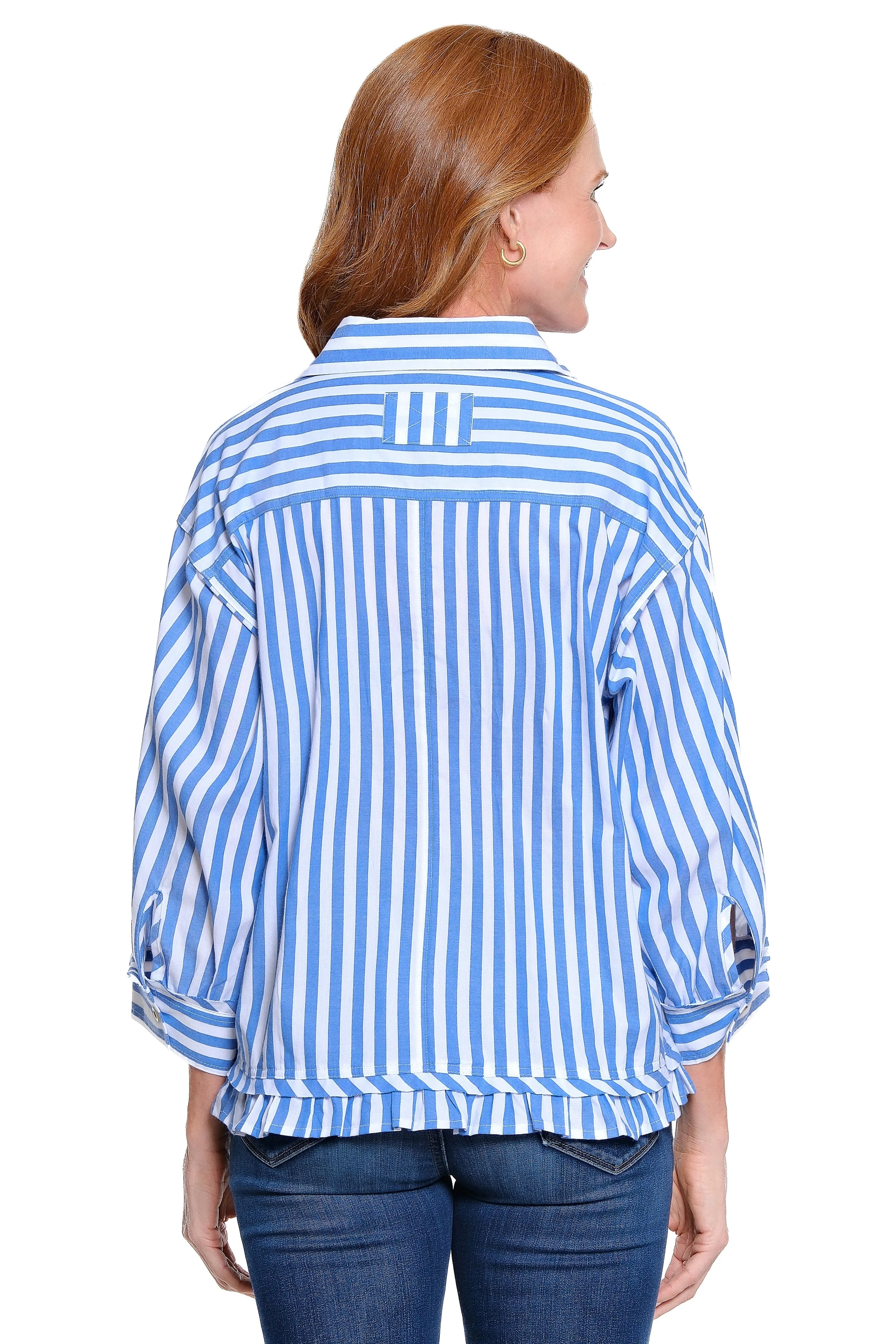 Button Front Top with Tiered Ruffle Hem - Plus - Blue Stripe sold by Ail Miles Clothing product image thumbnail 2