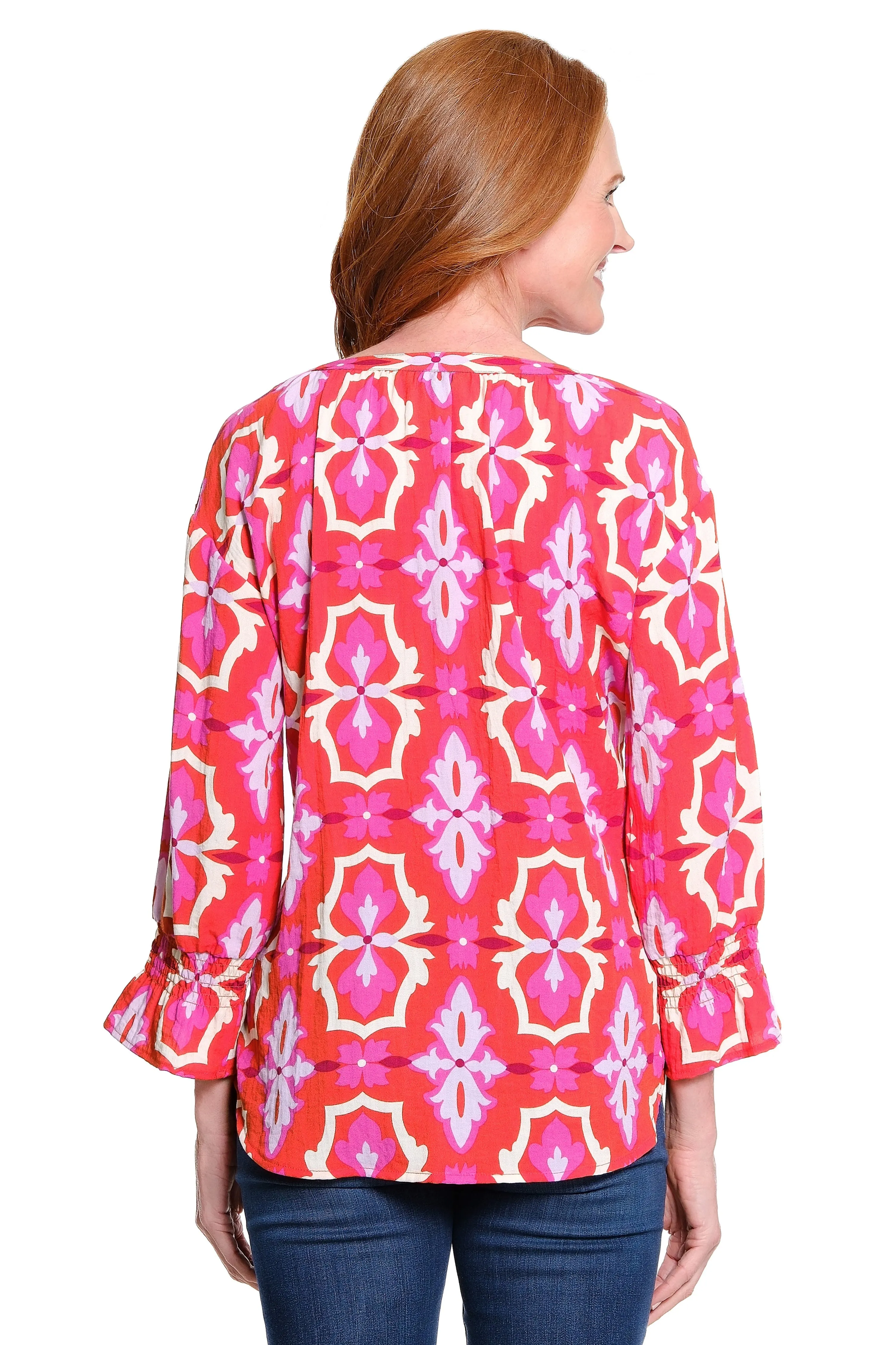 V-Neck Popover Tunic with Smocked Sleeves - Plus - Pink Lemonade sold by Ail Miles Clothing product image thumbnail 2