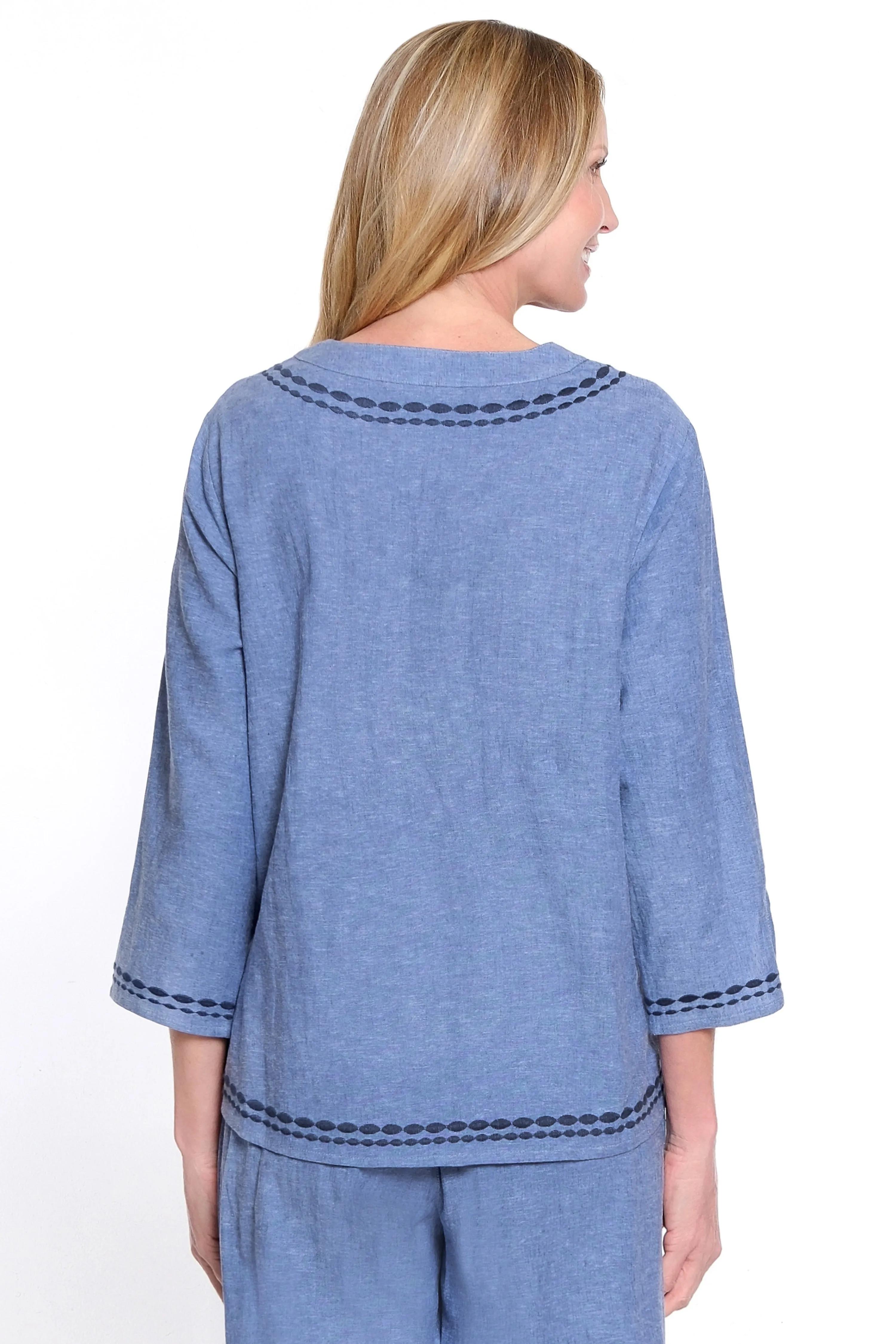 Embroidered V-Neck Woven Tunic - Plus - Medium Denim sold by Ail Miles Clothing product image thumbnail 2
