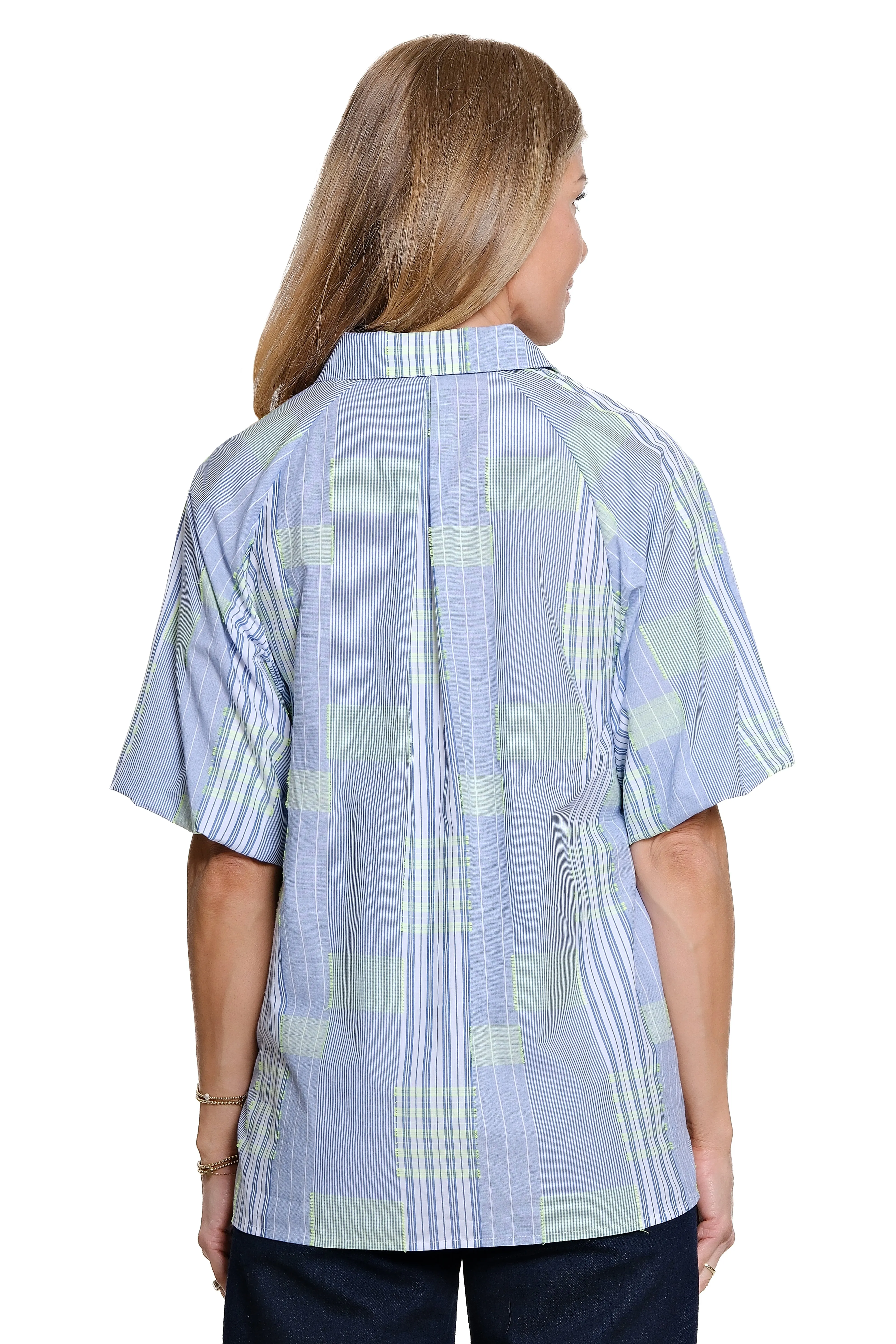 Woven Cotton Button Front Top with Point Collar - Blue sold by Ail Miles Clothing product image thumbnail 2